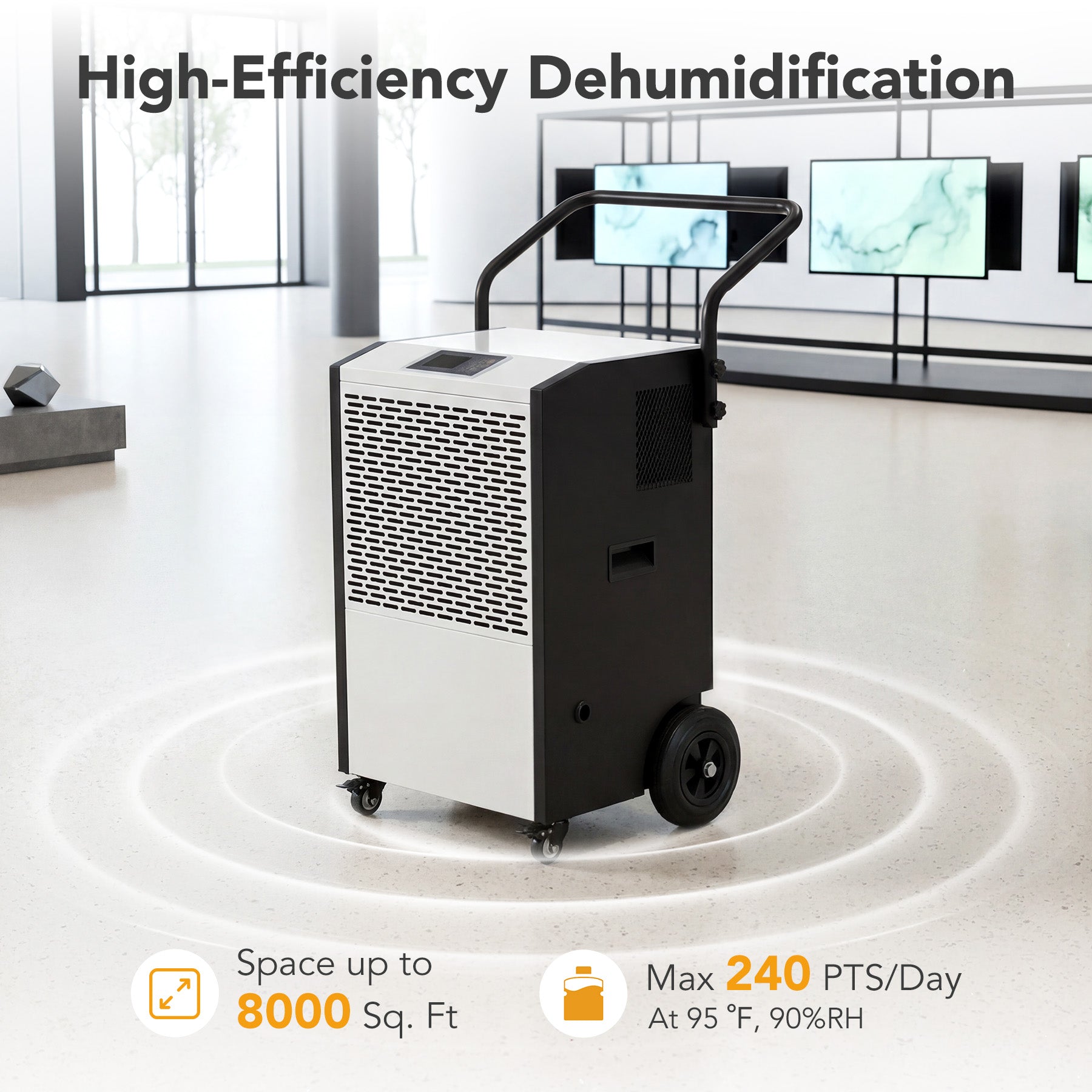 240 Pints Commercial Dehumidifier with Pump & Drain Hose for Up to 8000 Sq. Ft Large Spaces, Auto Defrost