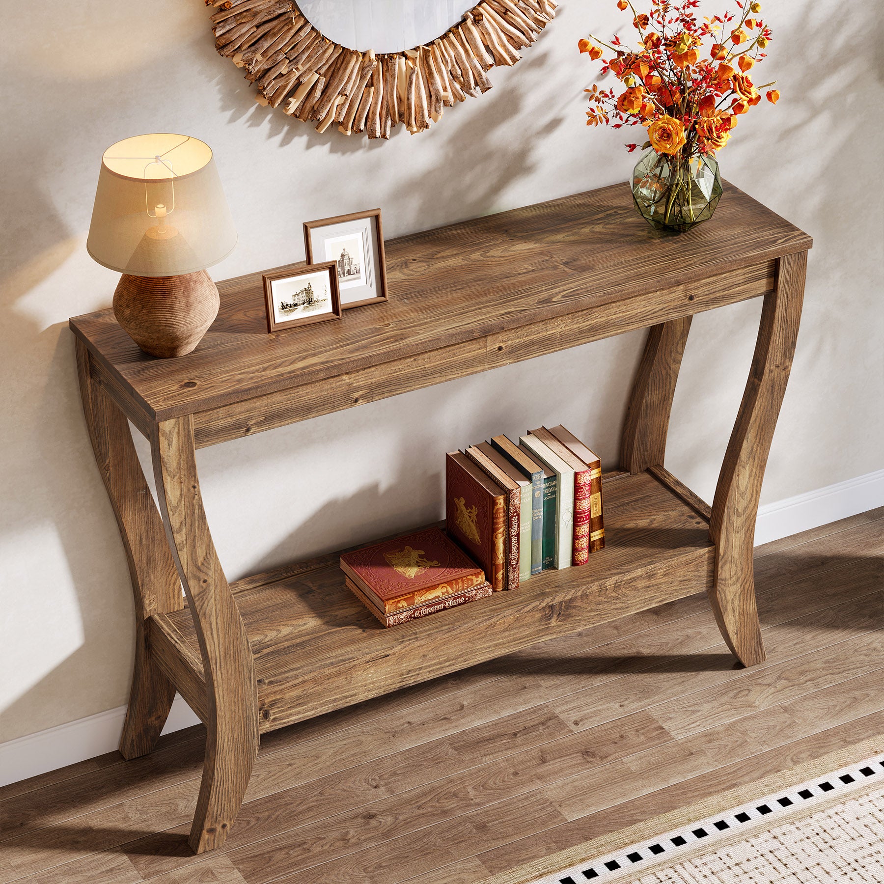 41.3" Solid Wood Console Table, Farmhouse Entryway Table With Storage