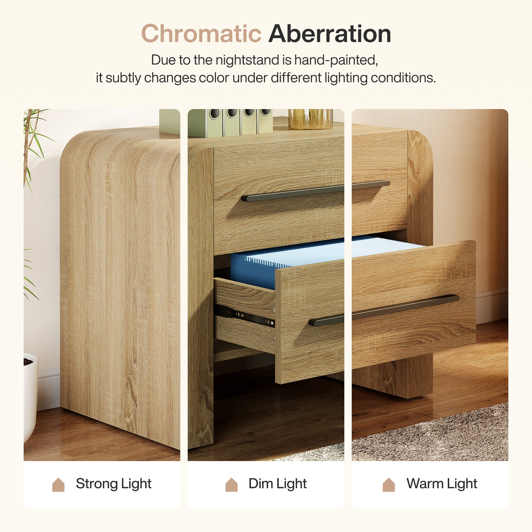 27.55" Nightstand with 2 Drawers, Modern Curved Bedside Table with Storage