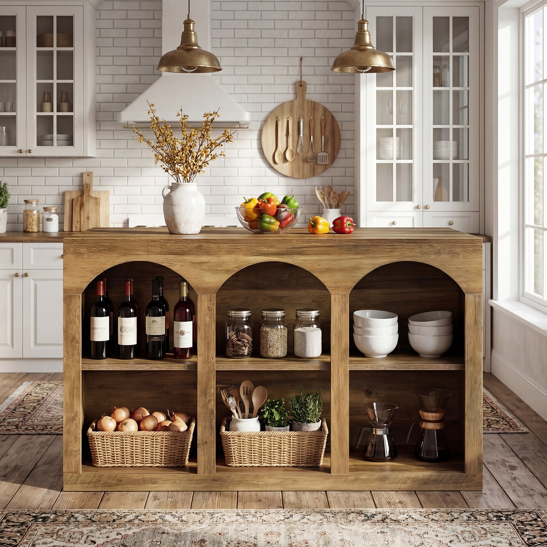 55" Bar Table, High Top Large Home Bar Unit Table with 2-Tier Shelves