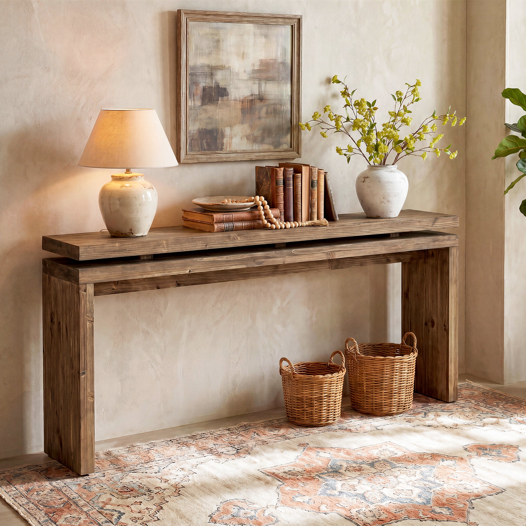Solid Wood Console Table, 63" Farmhouse Sofa Table Behind Couch for Entryway