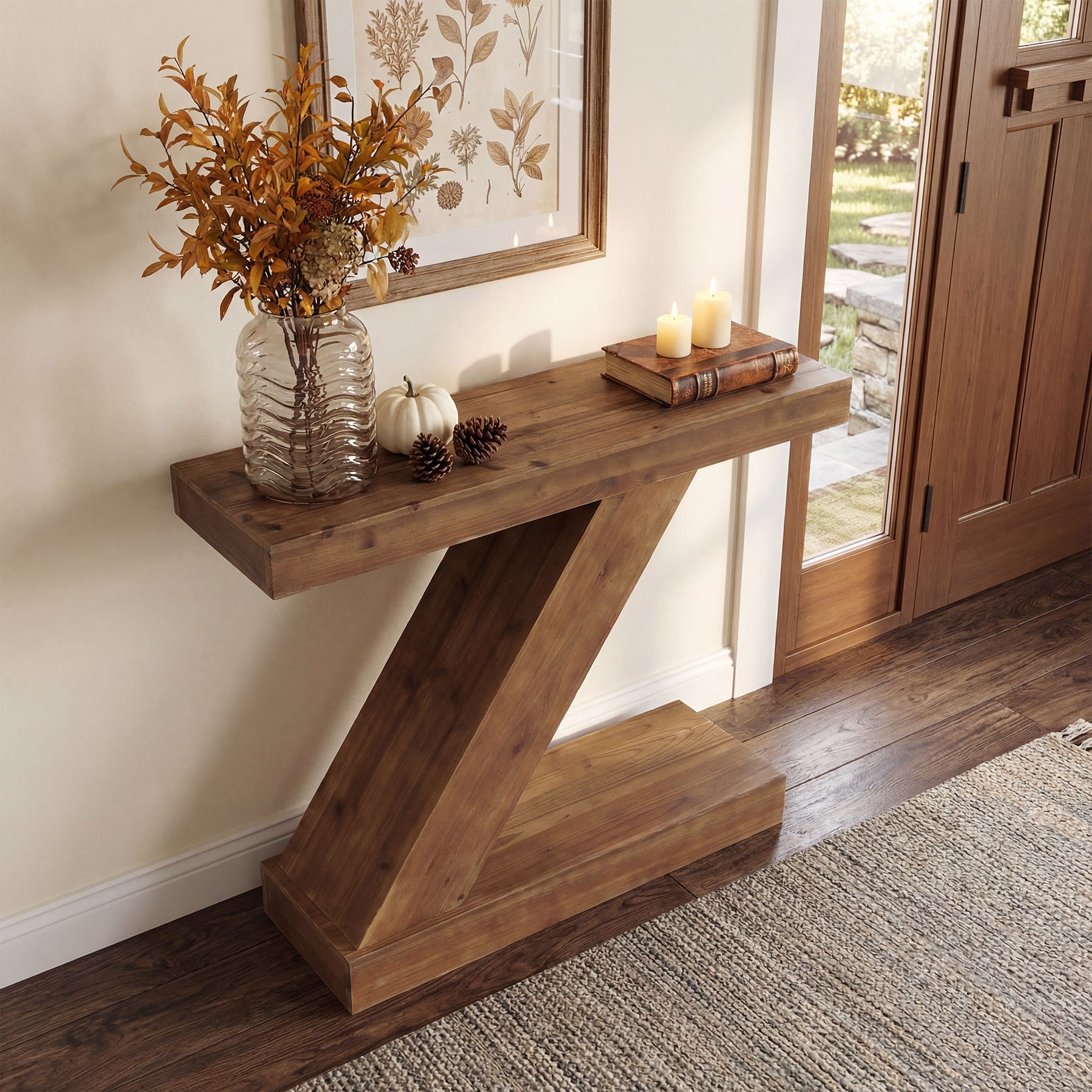 41.3” Solid Wood Z-Shape Console Table, Modern Narrow Entryway Sofa Table for Living Room or Hallway