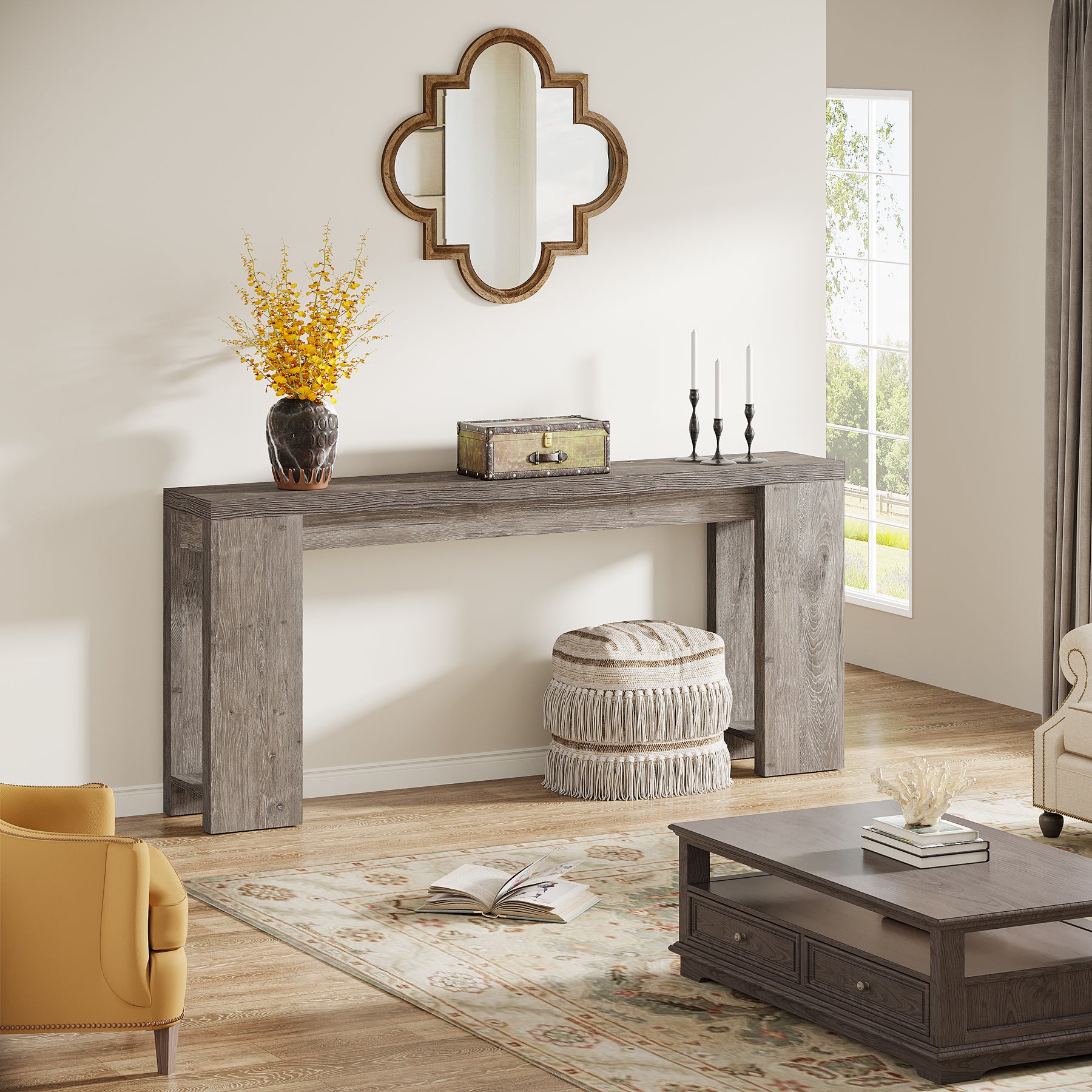 70.9" Extra Long Farmhouse Console Table, Narrow Sofa Table for Entryway