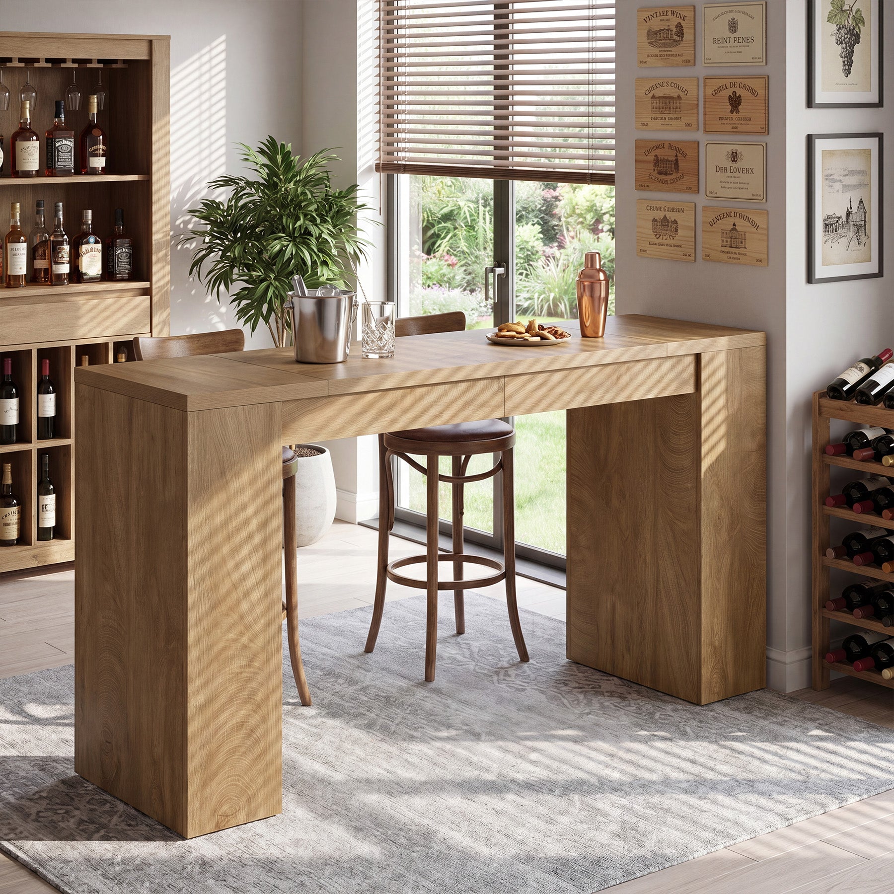 71" Long Bar Table, Wooden Farmhouse Counter Height Home Bar Table