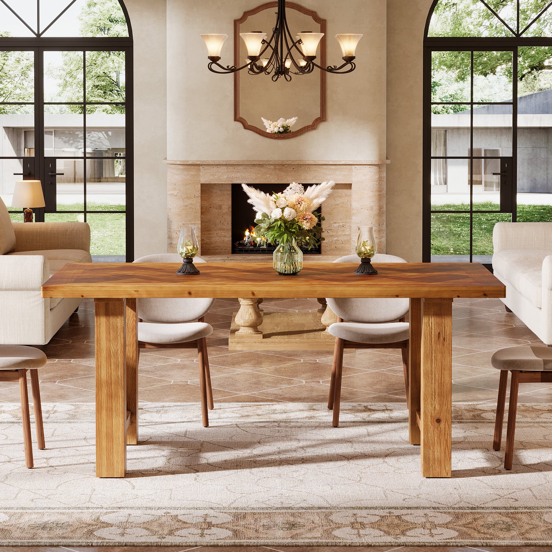 63" Solid Wood Dining Table for 4-6, Rectangle Kitchen Table with X-Shaped Frame