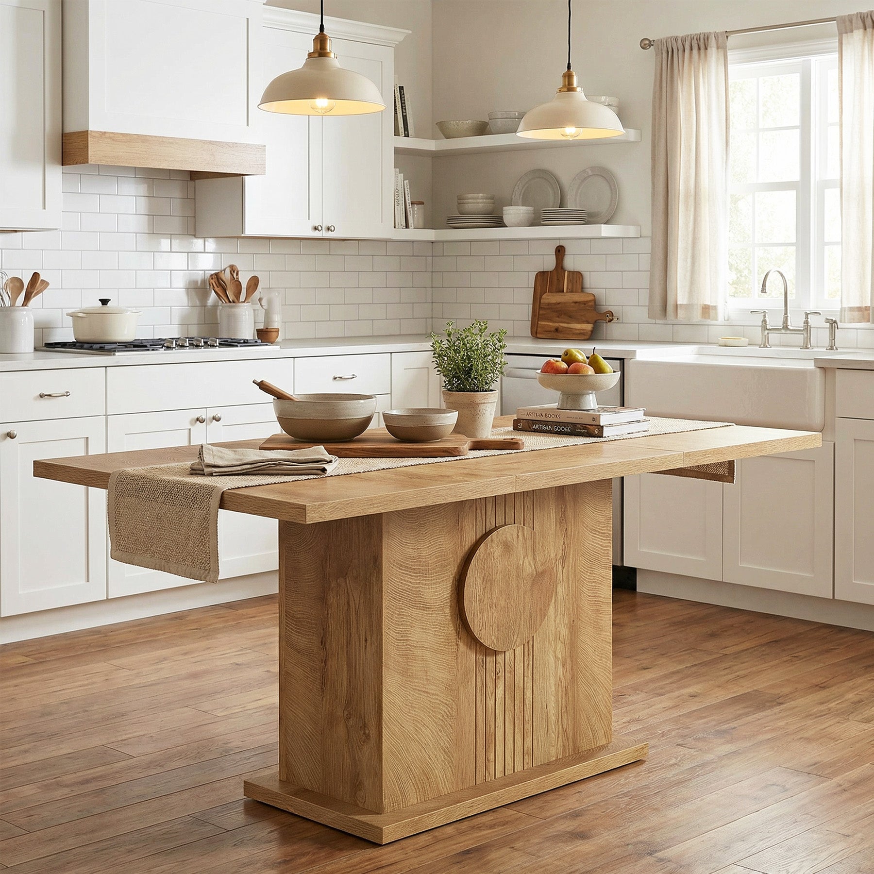 55" Rectangular Dining Table for 4–6 People, Farmhouse Wood Kitchen Table