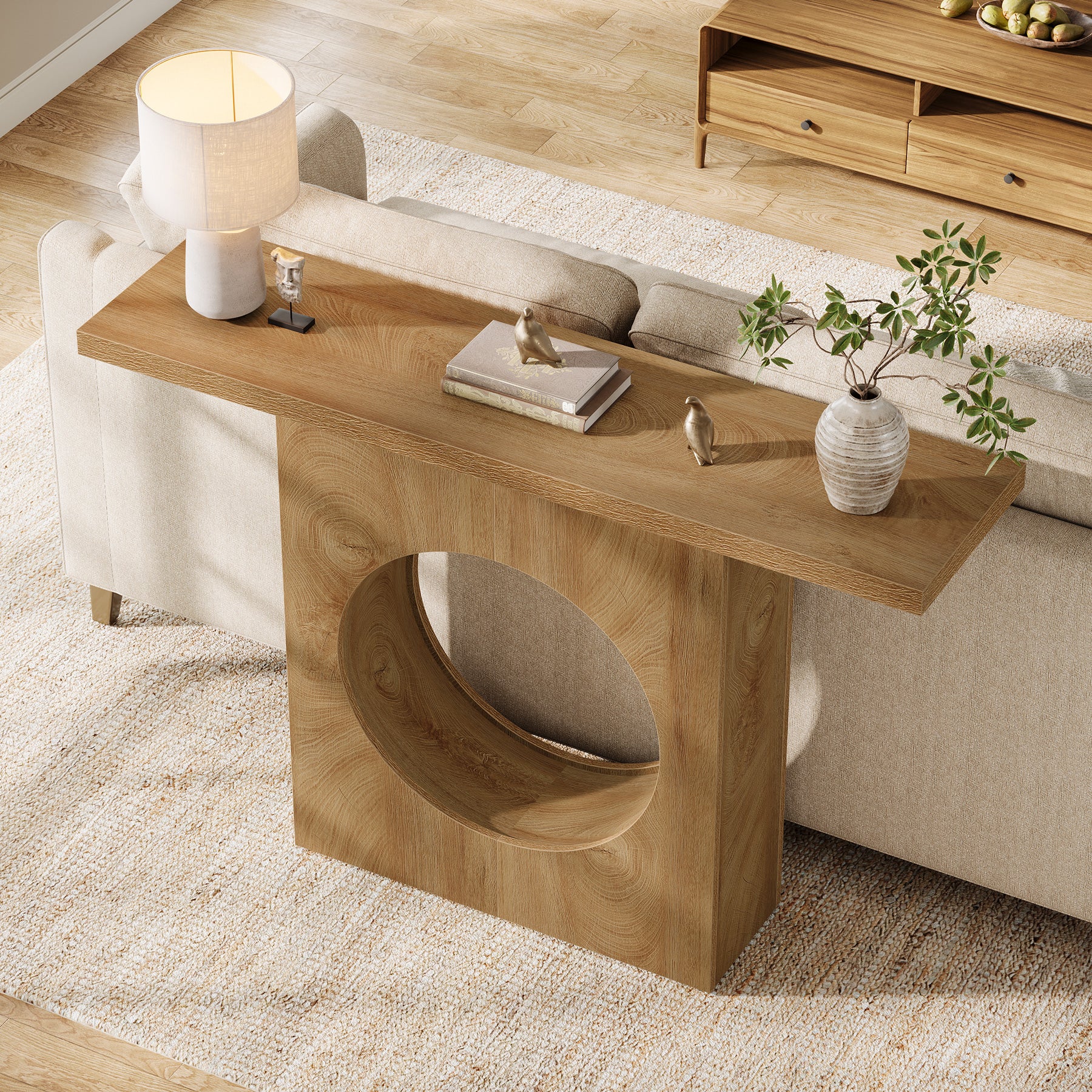 41.3" Narrow Farmhouse Console Table with Round Cutout Design, Slim Entryway Sofa Table