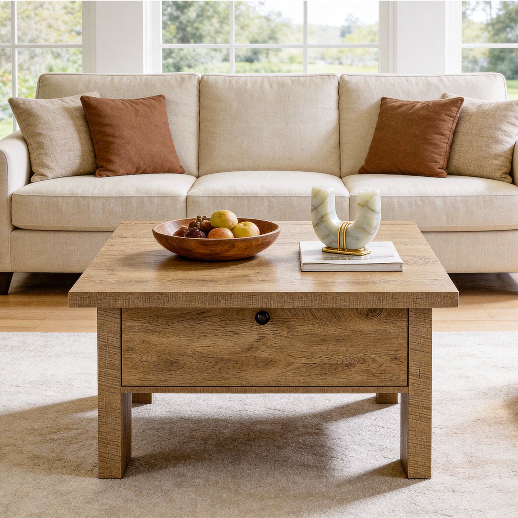 31.5" Coffee Table, Square Center Tea Table with Storage Drawer