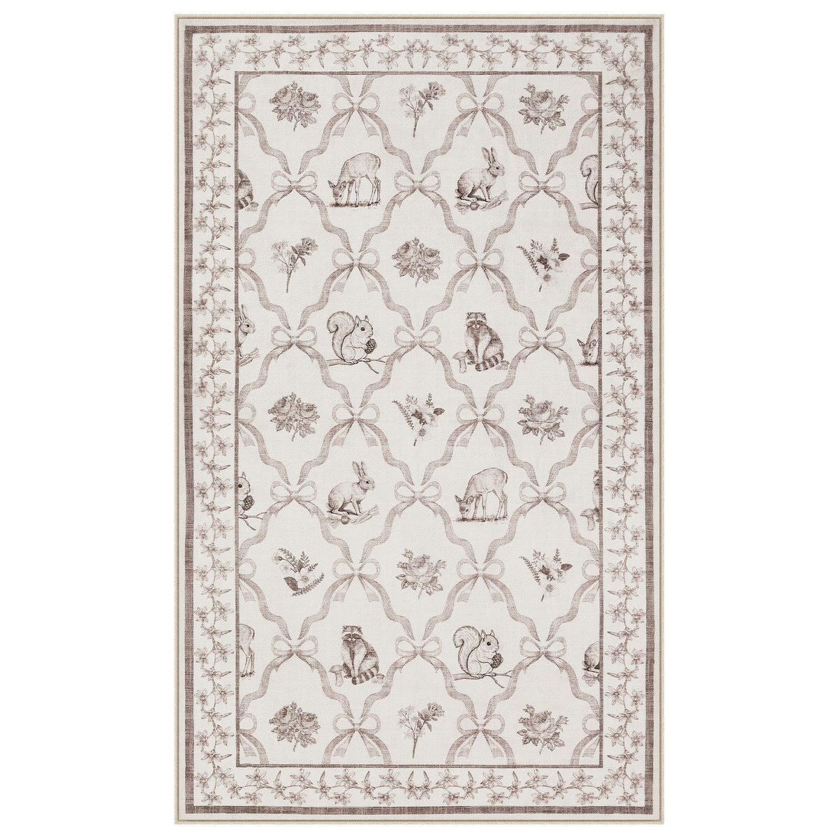 3x5/5x7 Boho Animal Floral Area Rugs for Living Room, Bow Soft Washable Non-Slip Low Pile Carpet, Oeko-Tex Certified