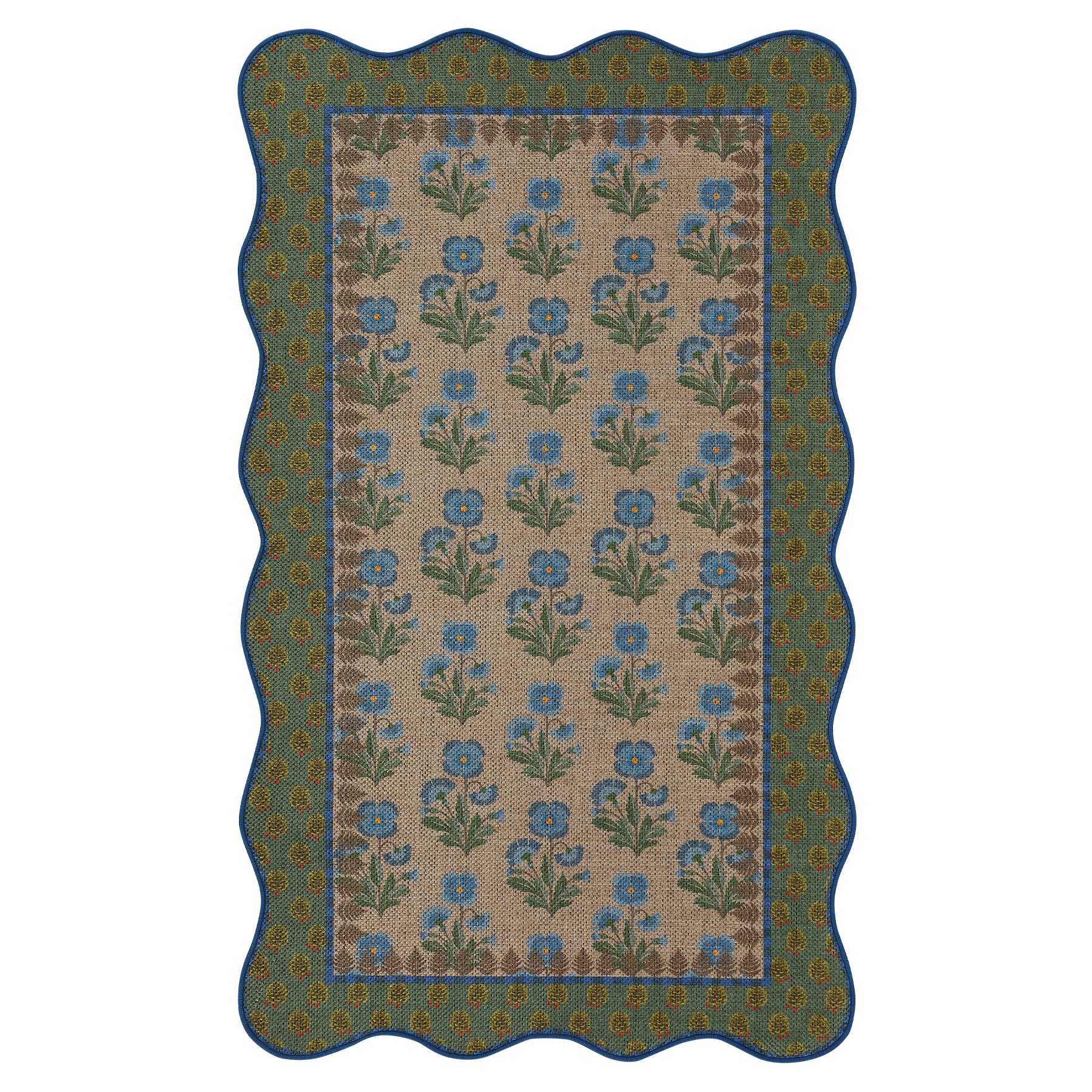 2x6/3x5 Scalloped Floral Easy Jute Washable Area Rug, Farmhouse Soft Low Pile Carpet for Hallway & Entryway, Oeko-Tex Certified