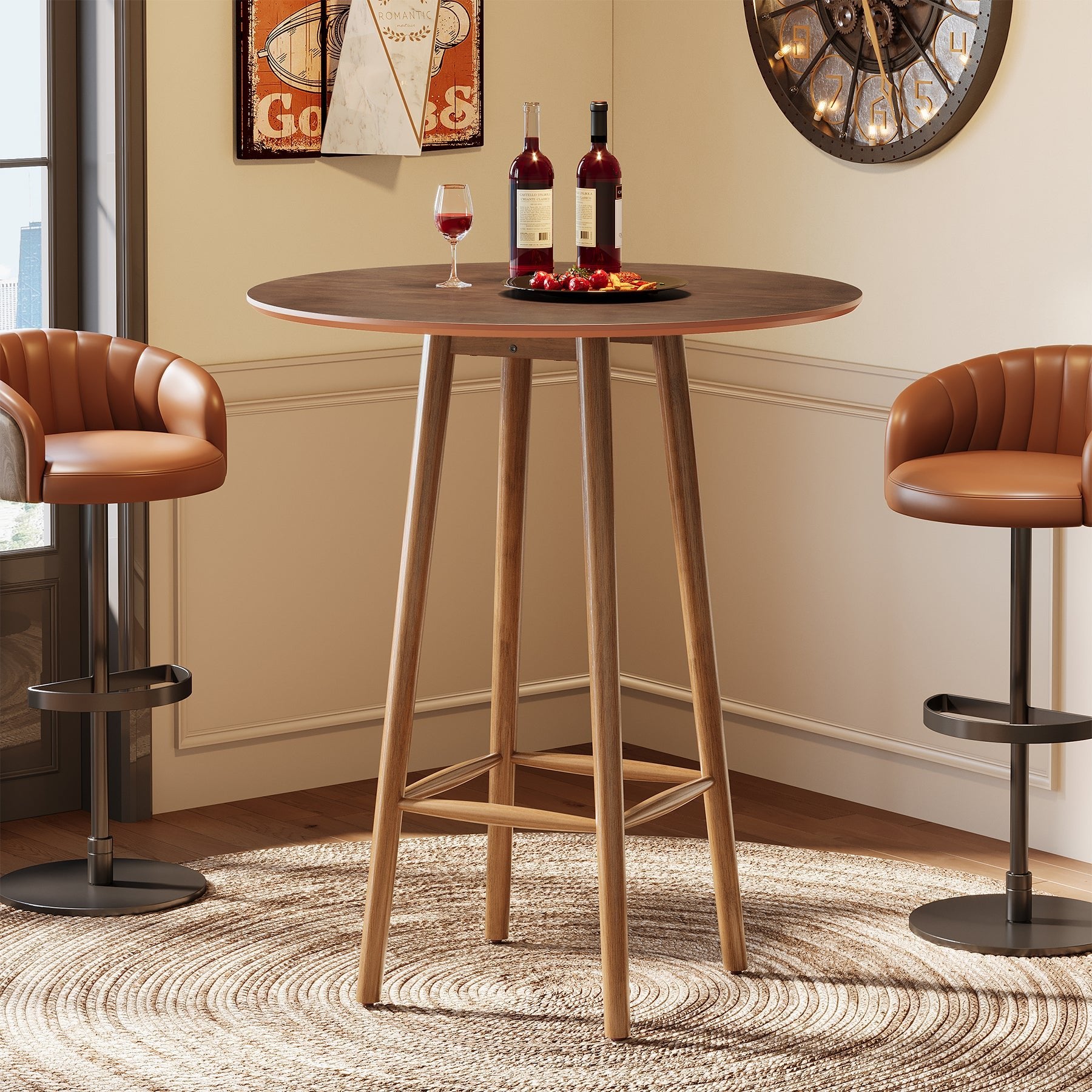39.37"H Round Bar Table, Solid Wood Bistro Table with Sturdy Frame
