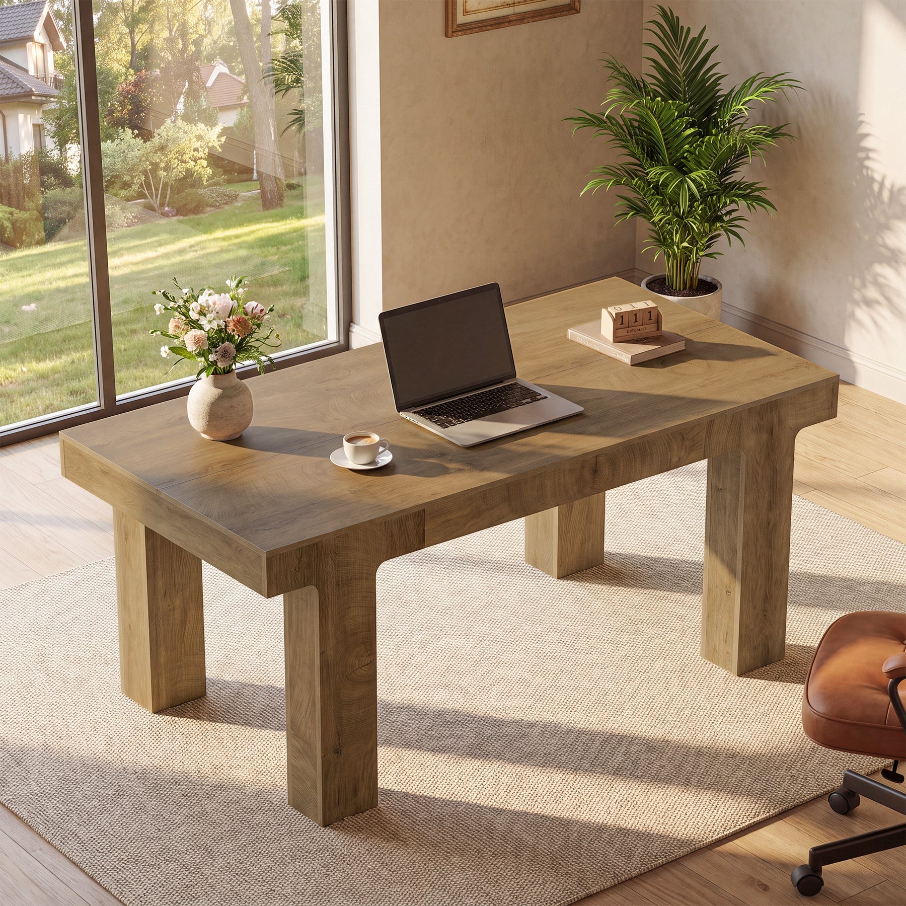 63" Executive Desk, Modern Computer Desk with Curved Edge for Home Office