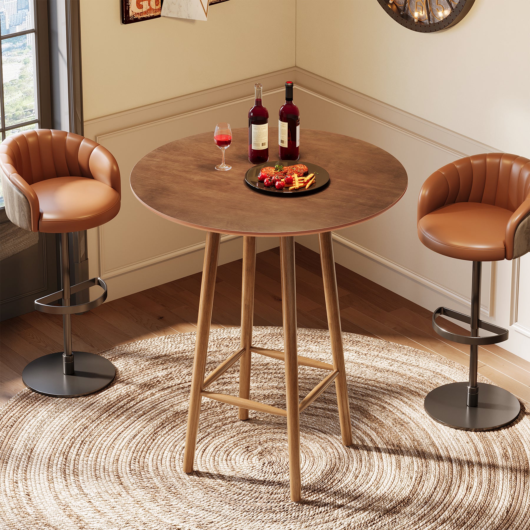 39.37"H Round Bar Table, Solid Wood Bistro Table with Sturdy Frame