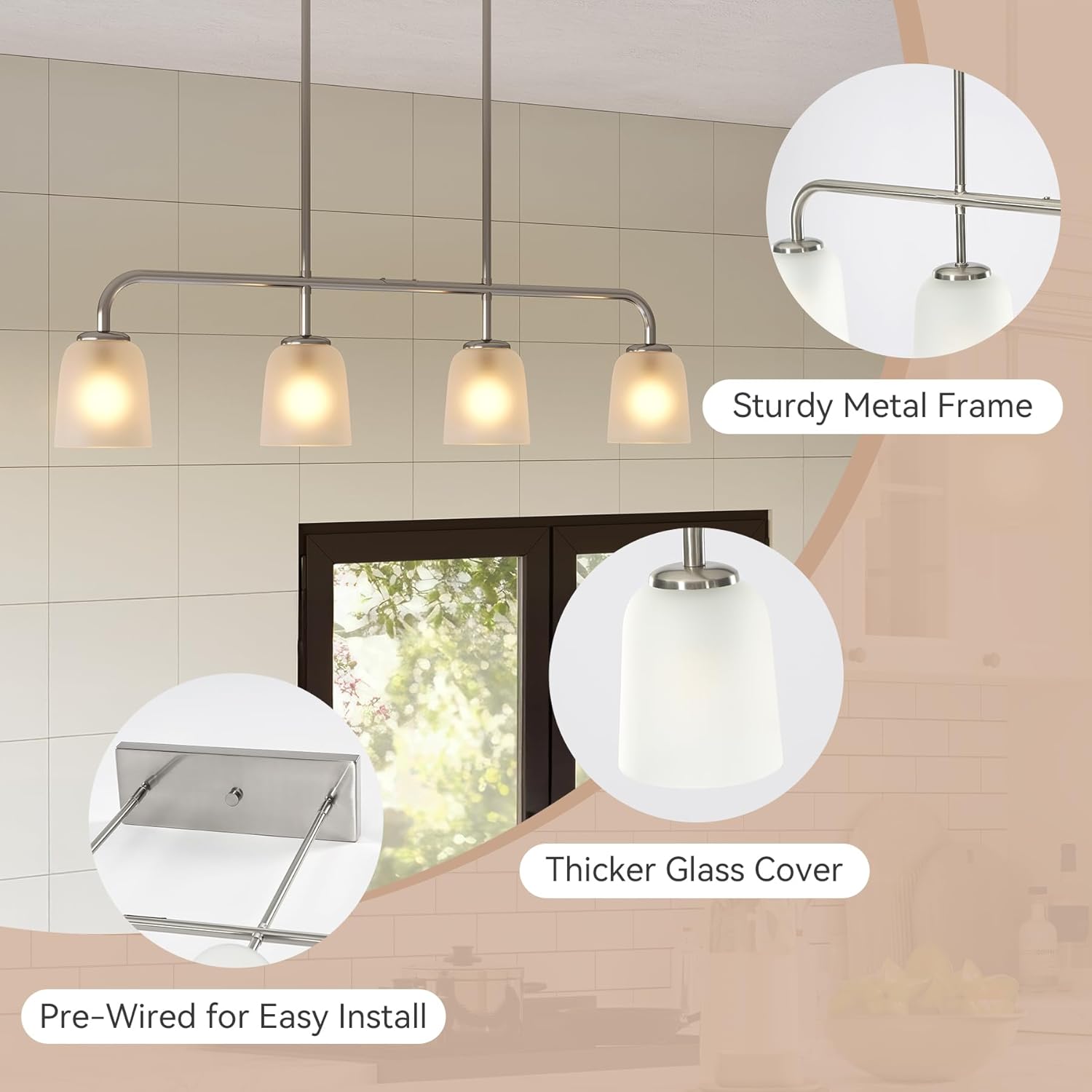 4 - Light Pendant Lighting with White Frosted Glass Shade (No Bulbs Included) Tribesigns