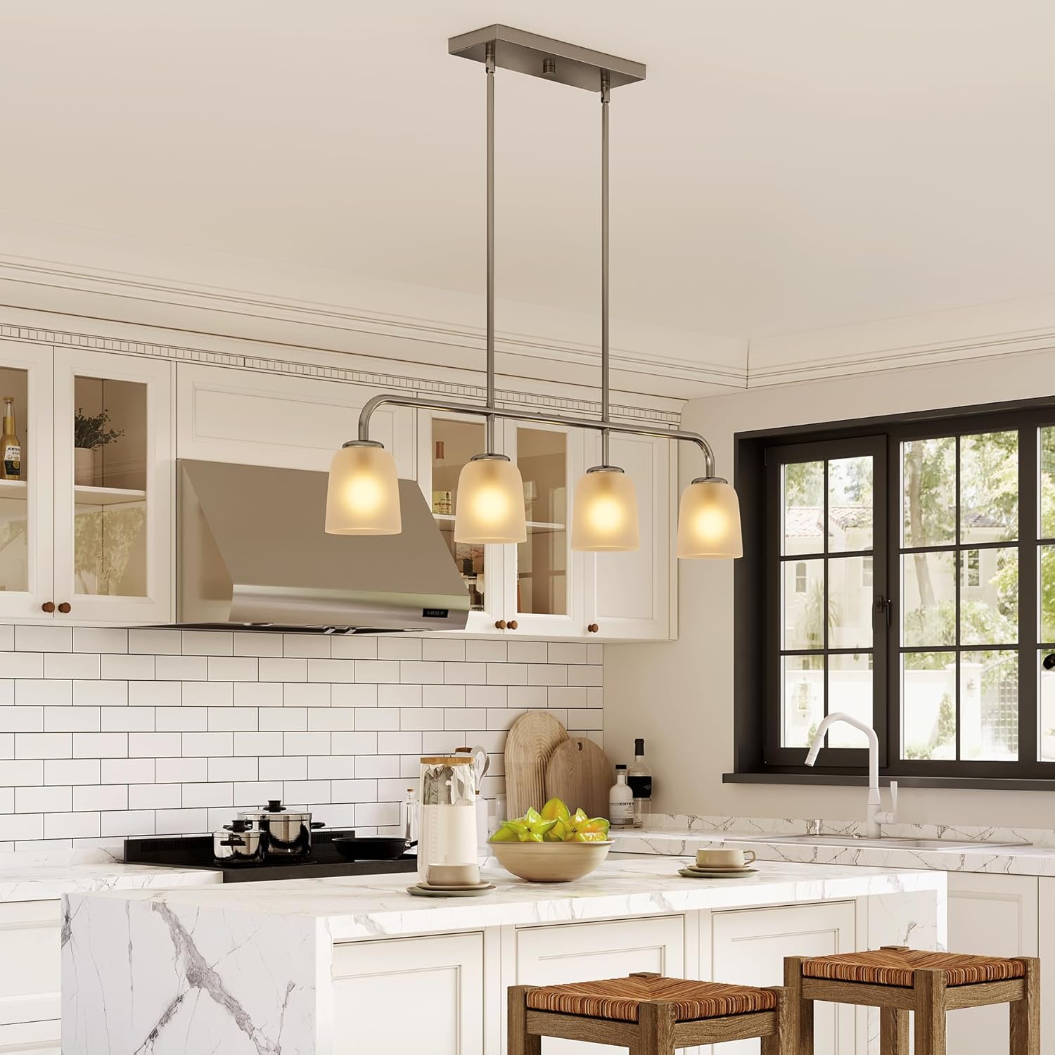 4 - Light Pendant Lighting with White Frosted Glass Shade (No Bulbs Included) Tribesigns