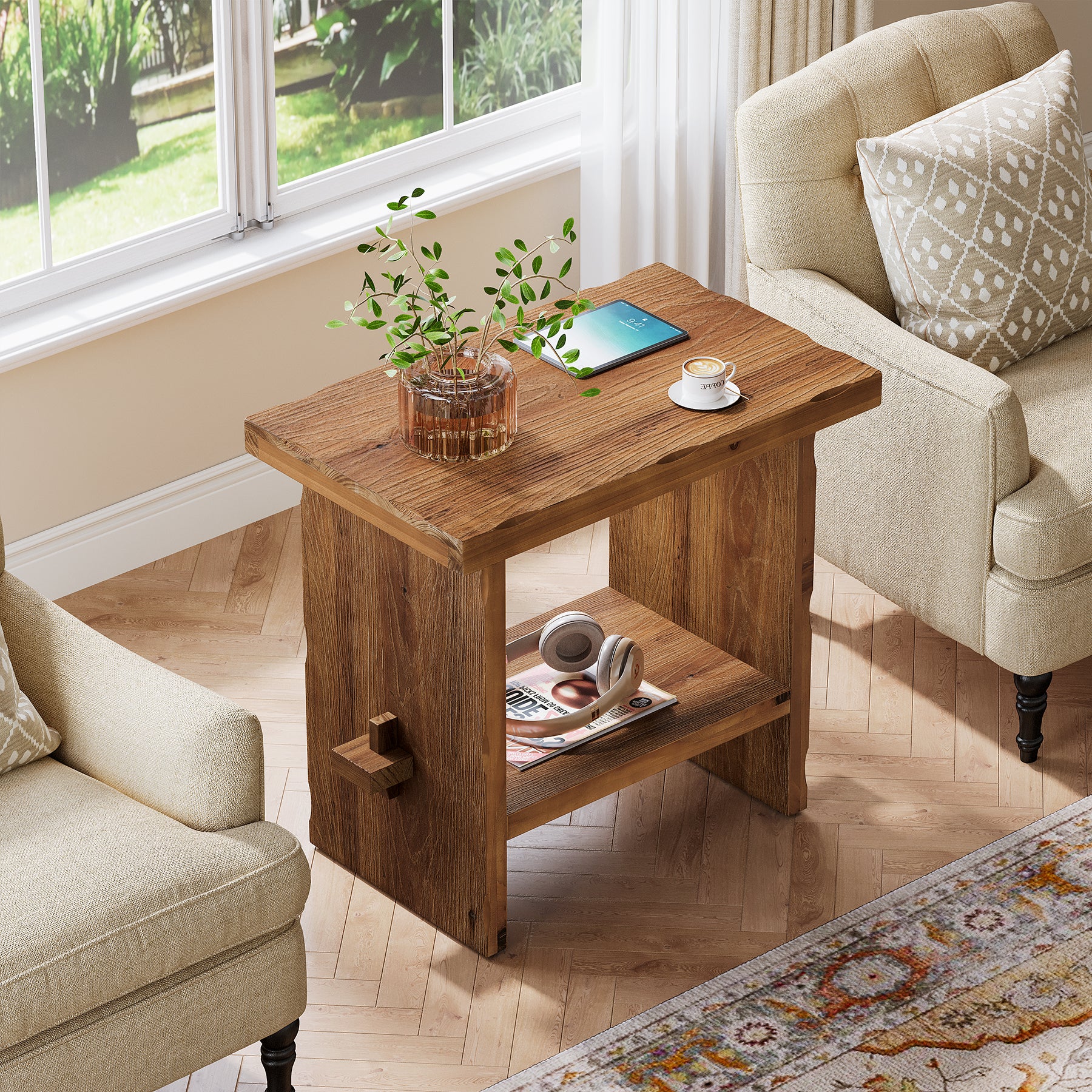 Tribesigns 23.62-Inch Solid Wood Side Table, Wooden End Table with Solid Base