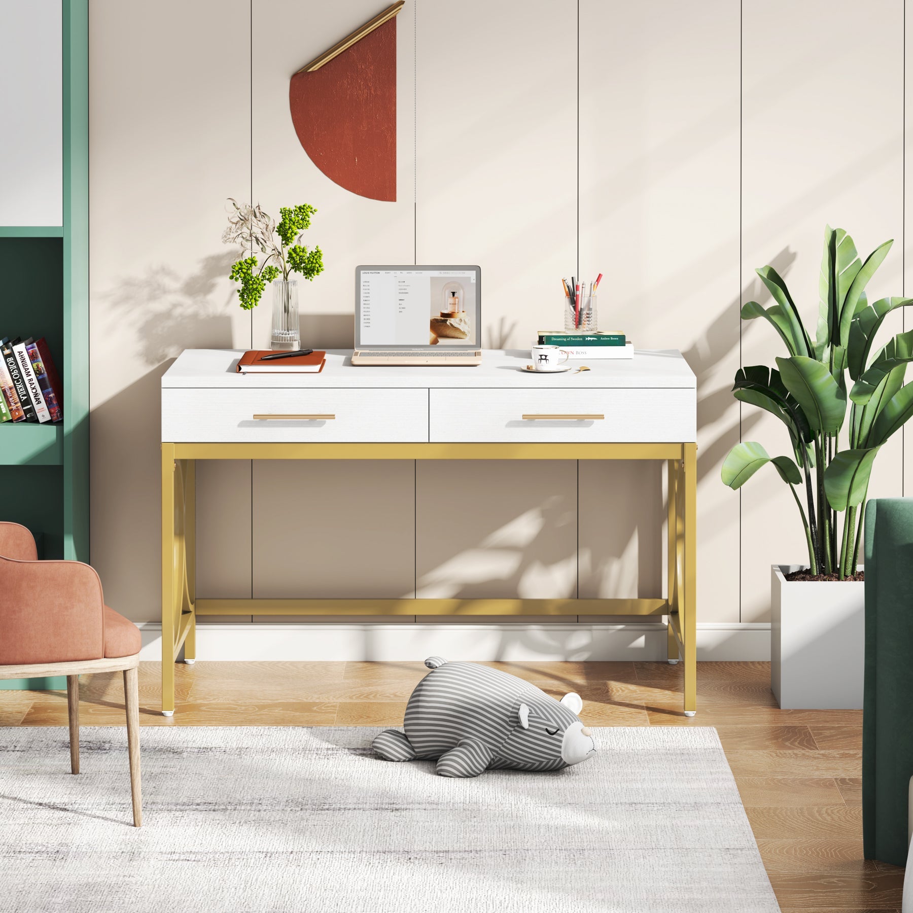 41" Computer Desk, Modern Home Office Writing Desk with 2 Drawers Tribesigns