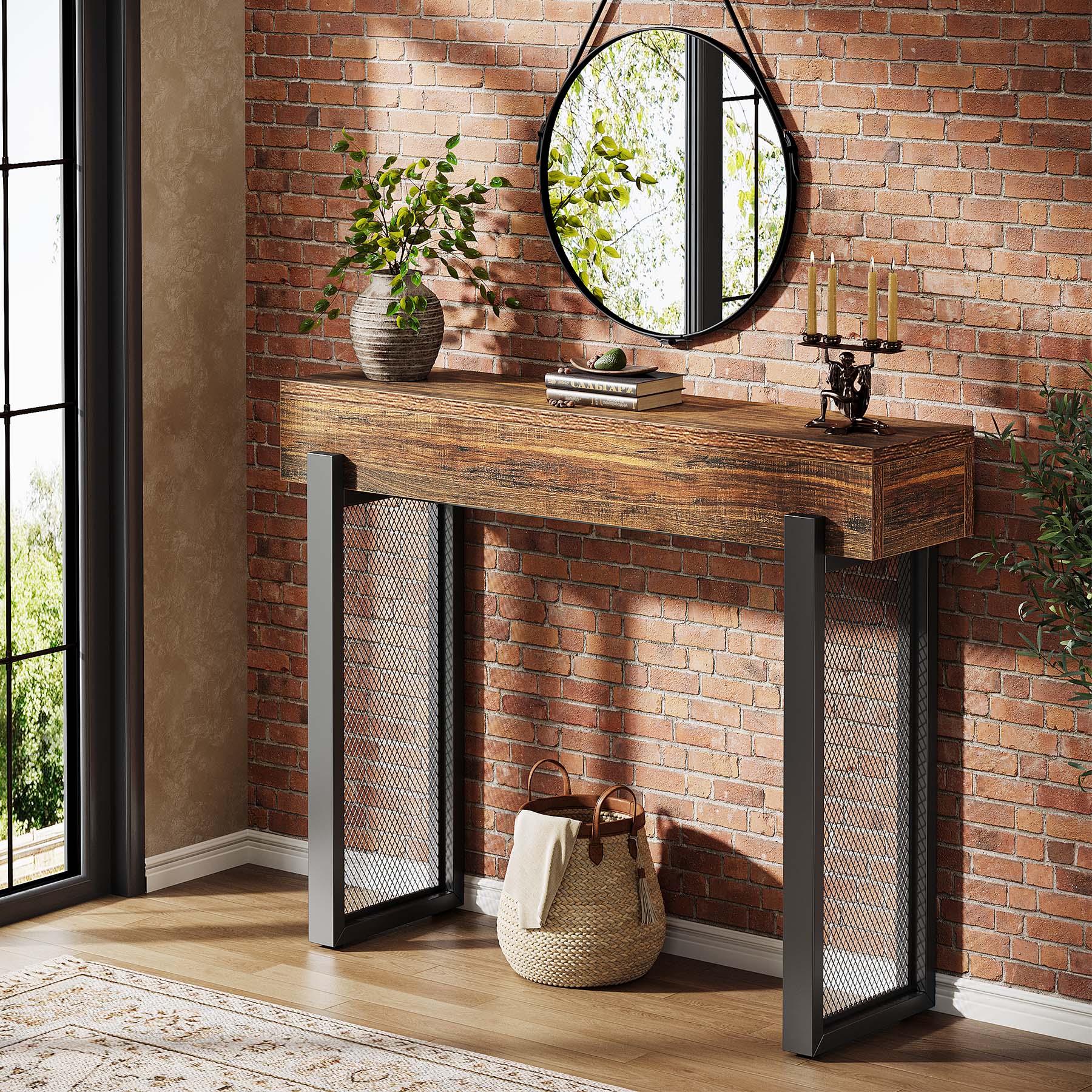 41" Console Table, Small Sofa Entryway Table with Storage and Mesh Metal Legs Tribesigns