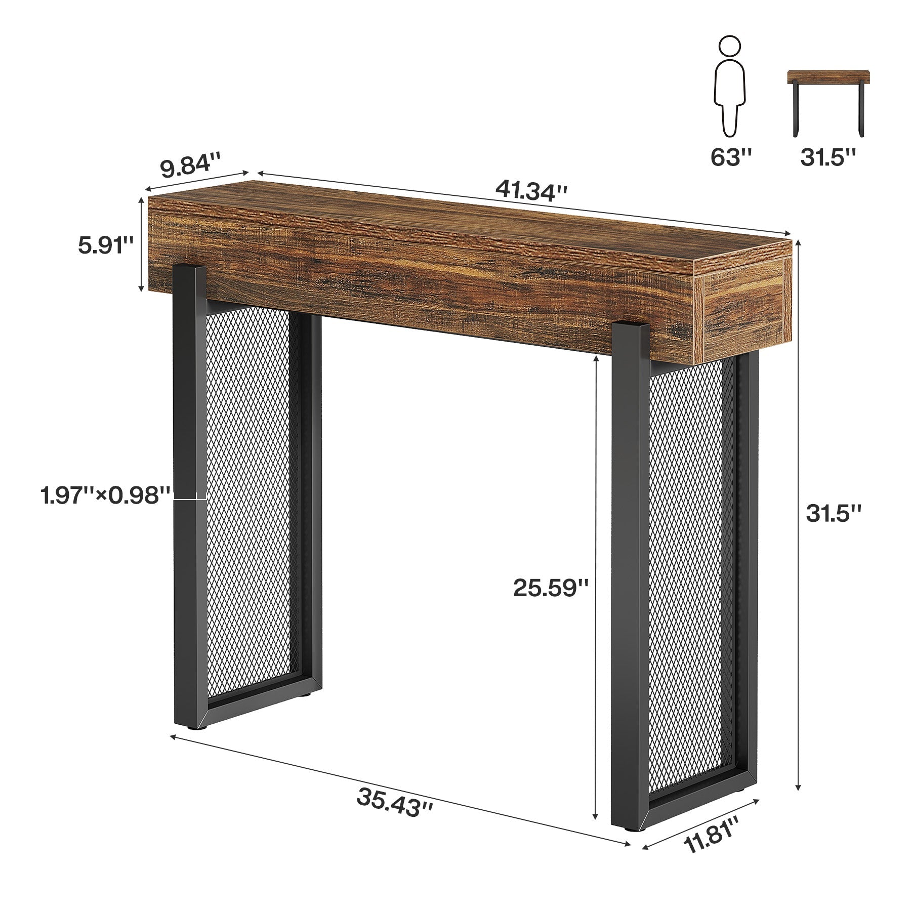 41" Console Table, Small Sofa Entryway Table with Storage and Mesh Metal Legs Tribesigns