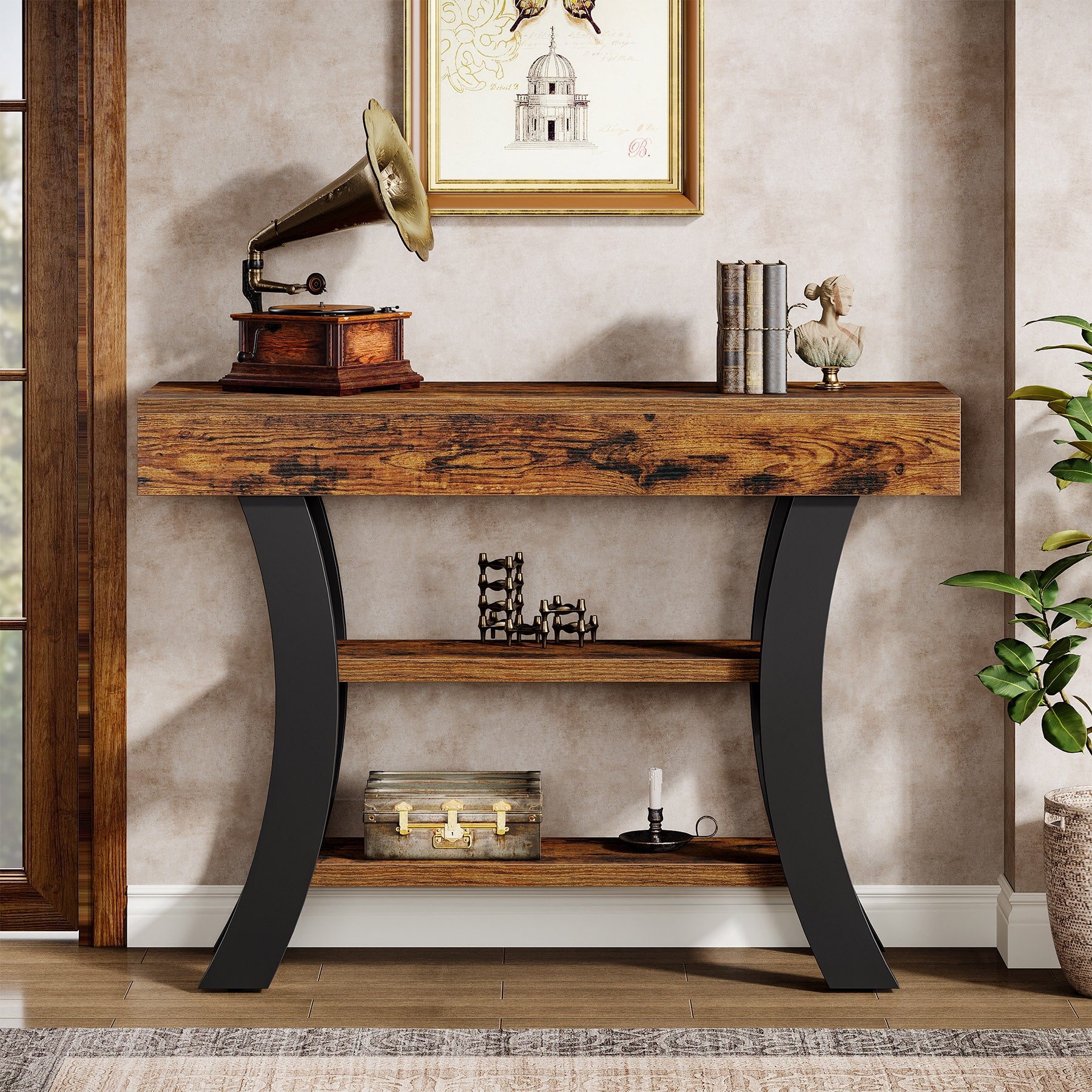 41" Console Table, Sofa Entryway Table with Storage Shelves Tribesigns