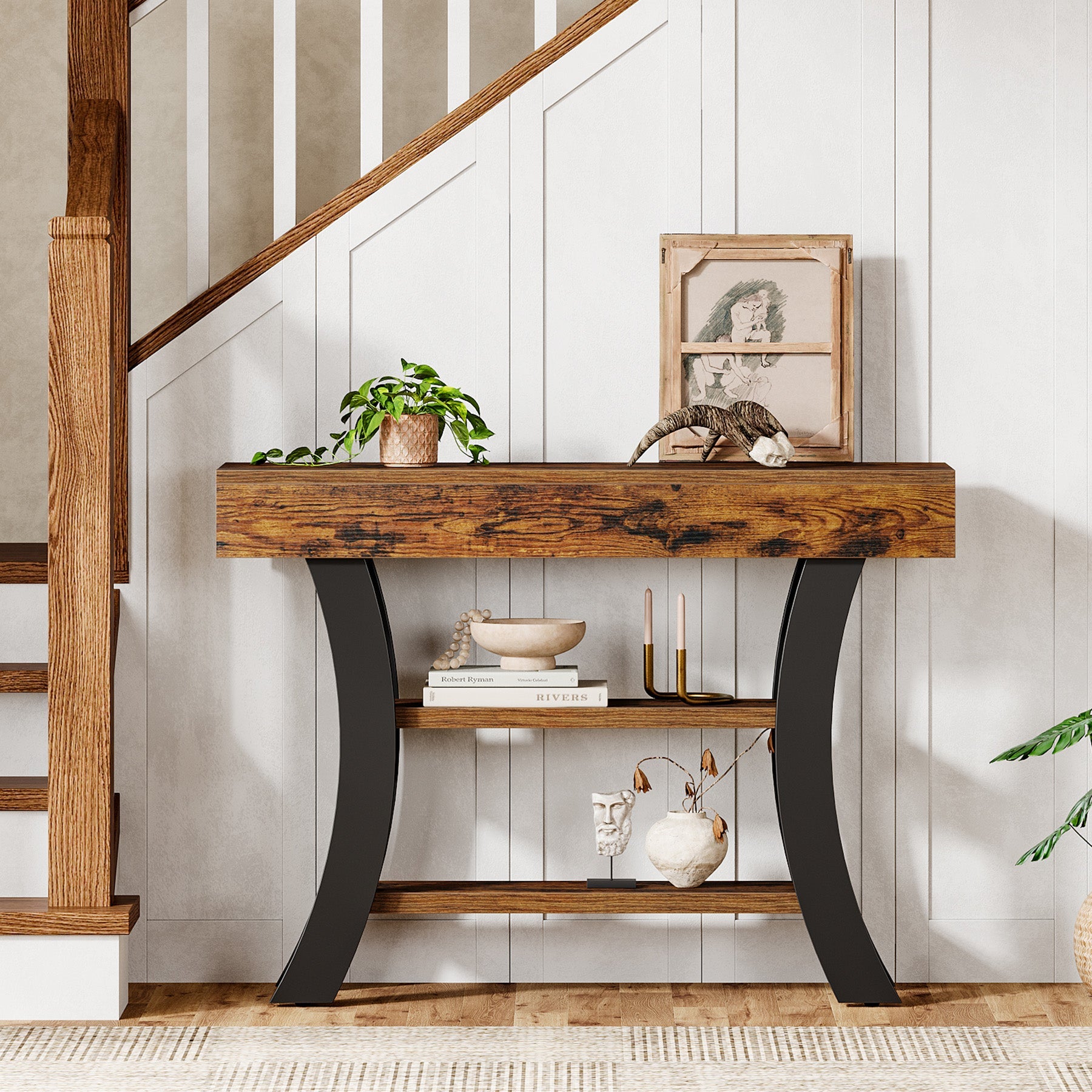41" Console Table, Sofa Entryway Table with Storage Shelves Tribesigns