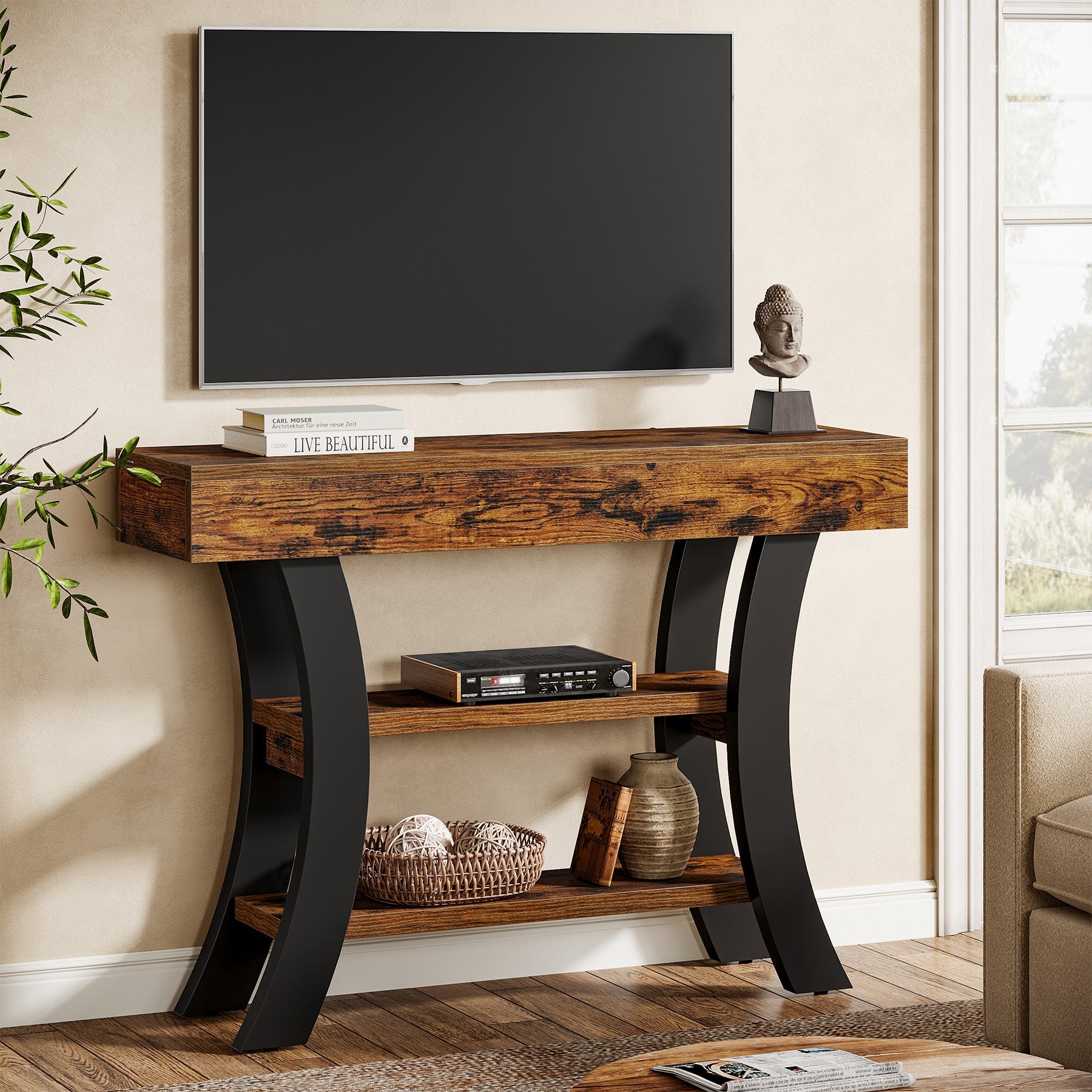 41" Console Table, Sofa Entryway Table with Storage Shelves Tribesigns