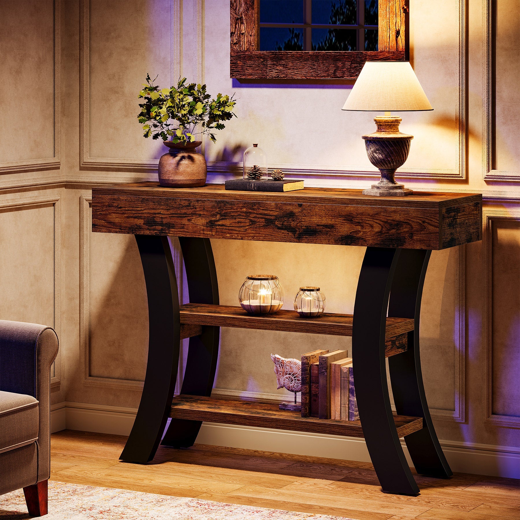 41" Console Table, Sofa Entryway Table with Storage Shelves Tribesigns