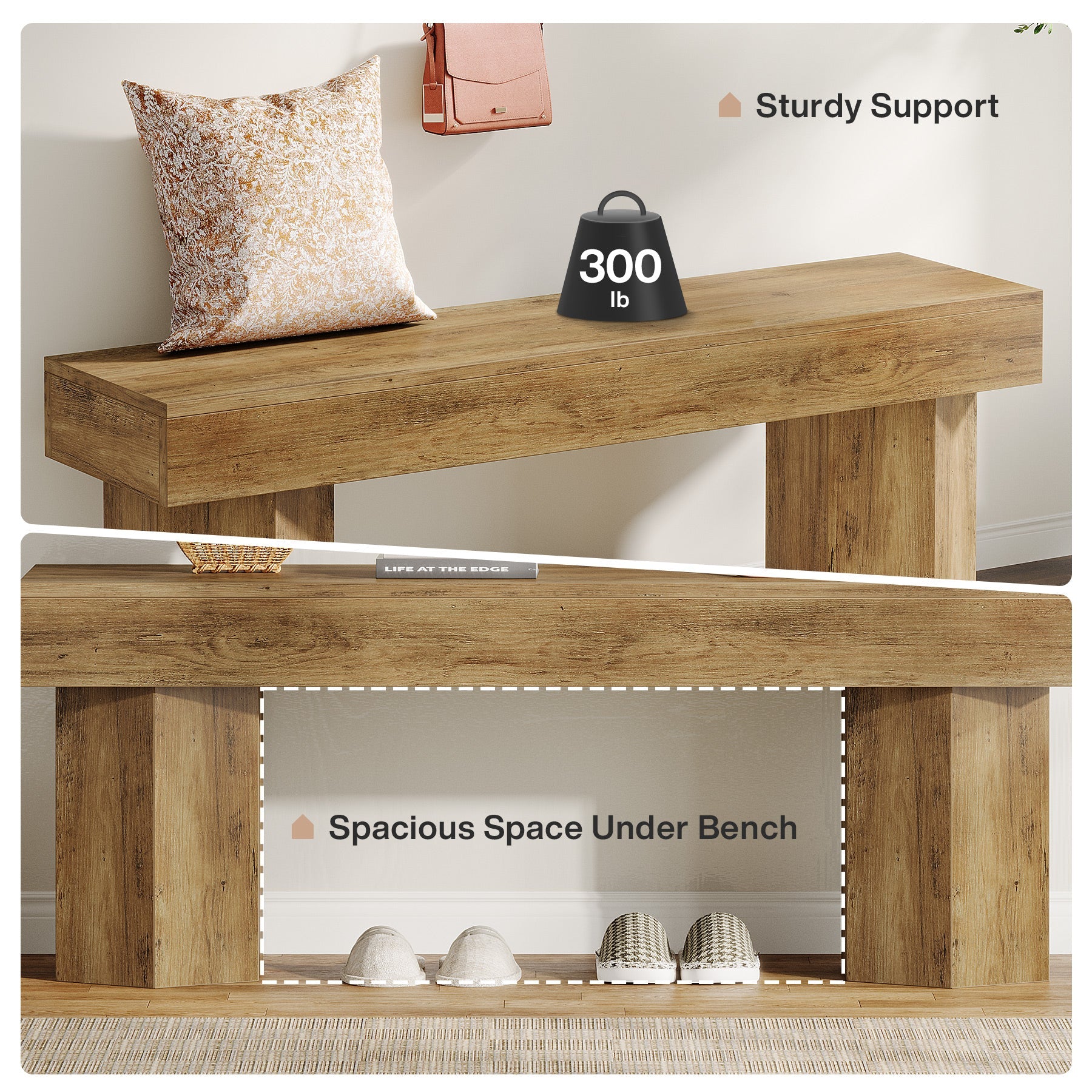 41" Entryway Bench, Wooden Indoor Hallway Bench Tribesigns