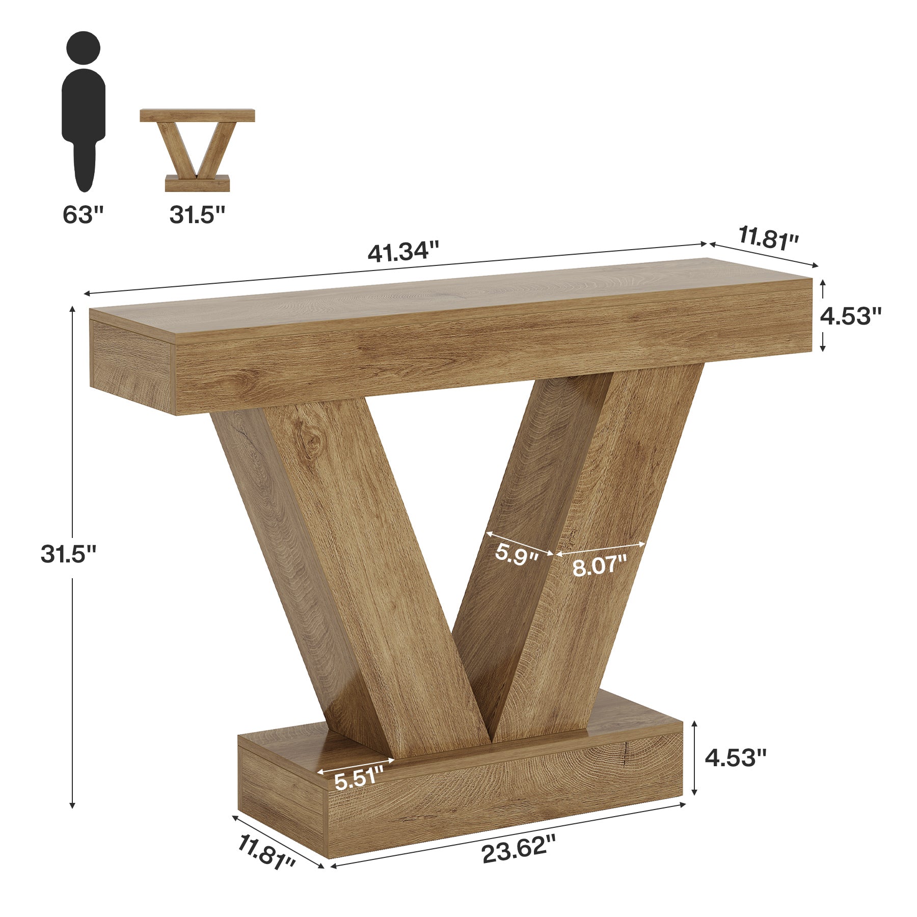 41.3" Console Table, Sofa Entryway Table Behind Couch with V-Shaped Legs