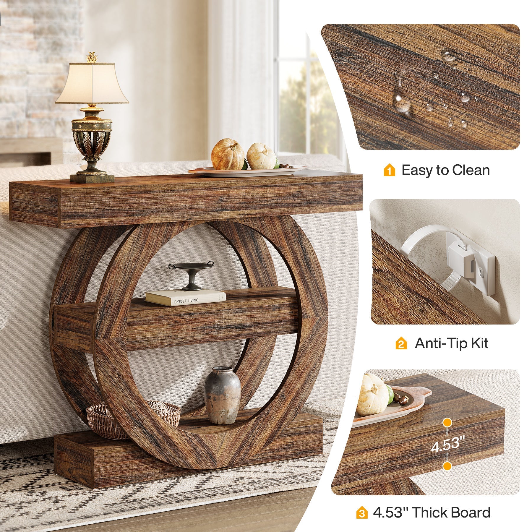 41.3" Console Table, 3 - Tier Sofa Hallway Table with Storage Shelves Tribesigns