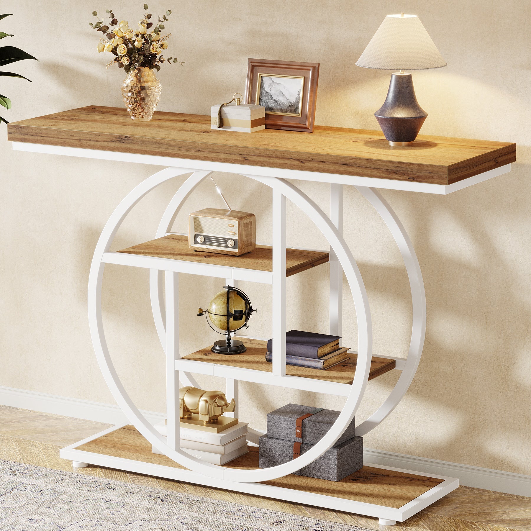 41.3" Console Table, Industrial 4 - Tier Sofa Entryway Table with Circle Base Tribesigns