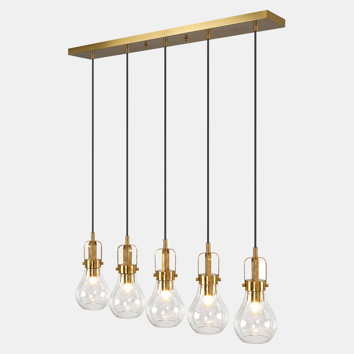 Modern Gold Pendant Light, Industrial Metal Cage Hanging Light with Clear Glass Shade