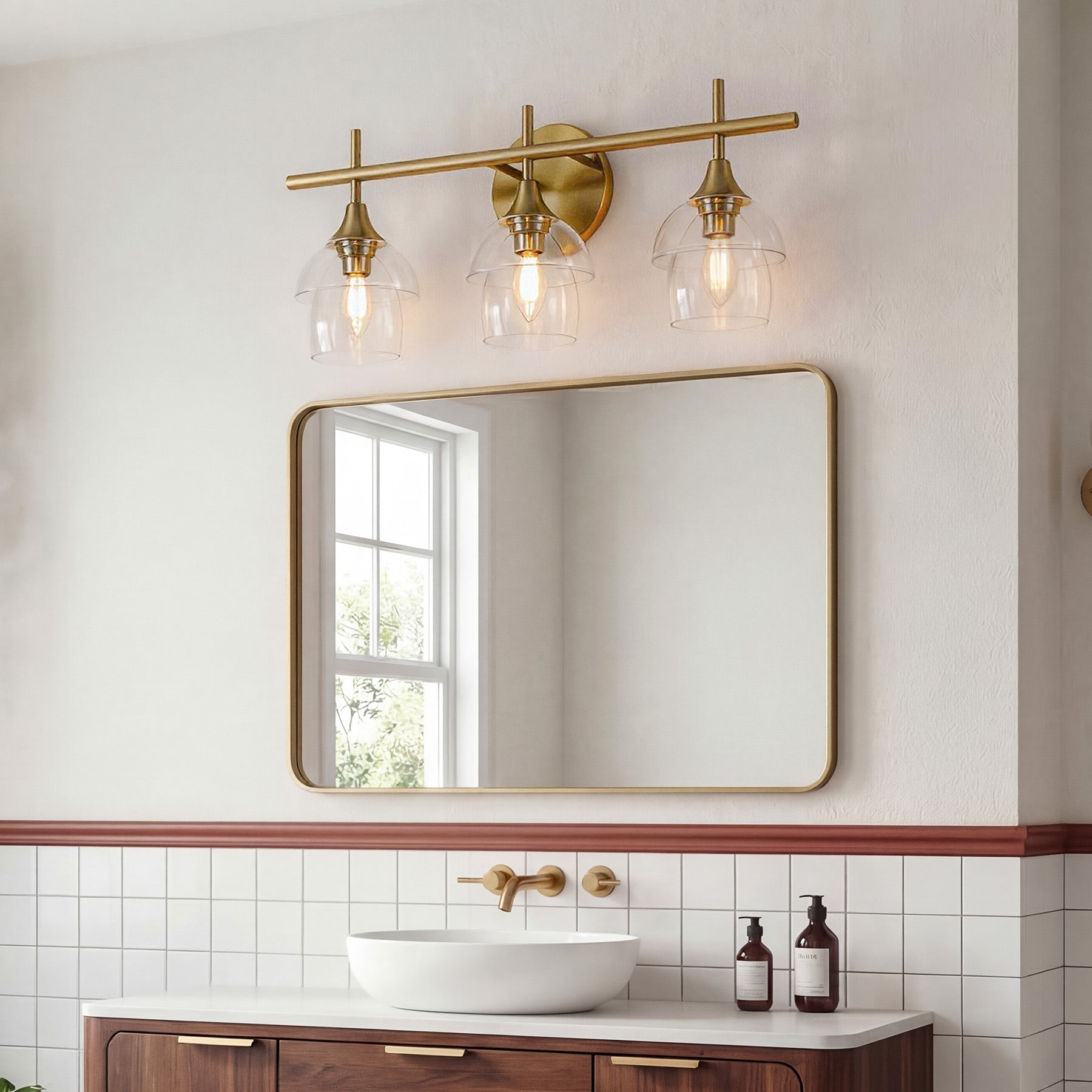 3-Light Bathroom Vanity Light, Modern Wall Sconce with Clear Glass Shades