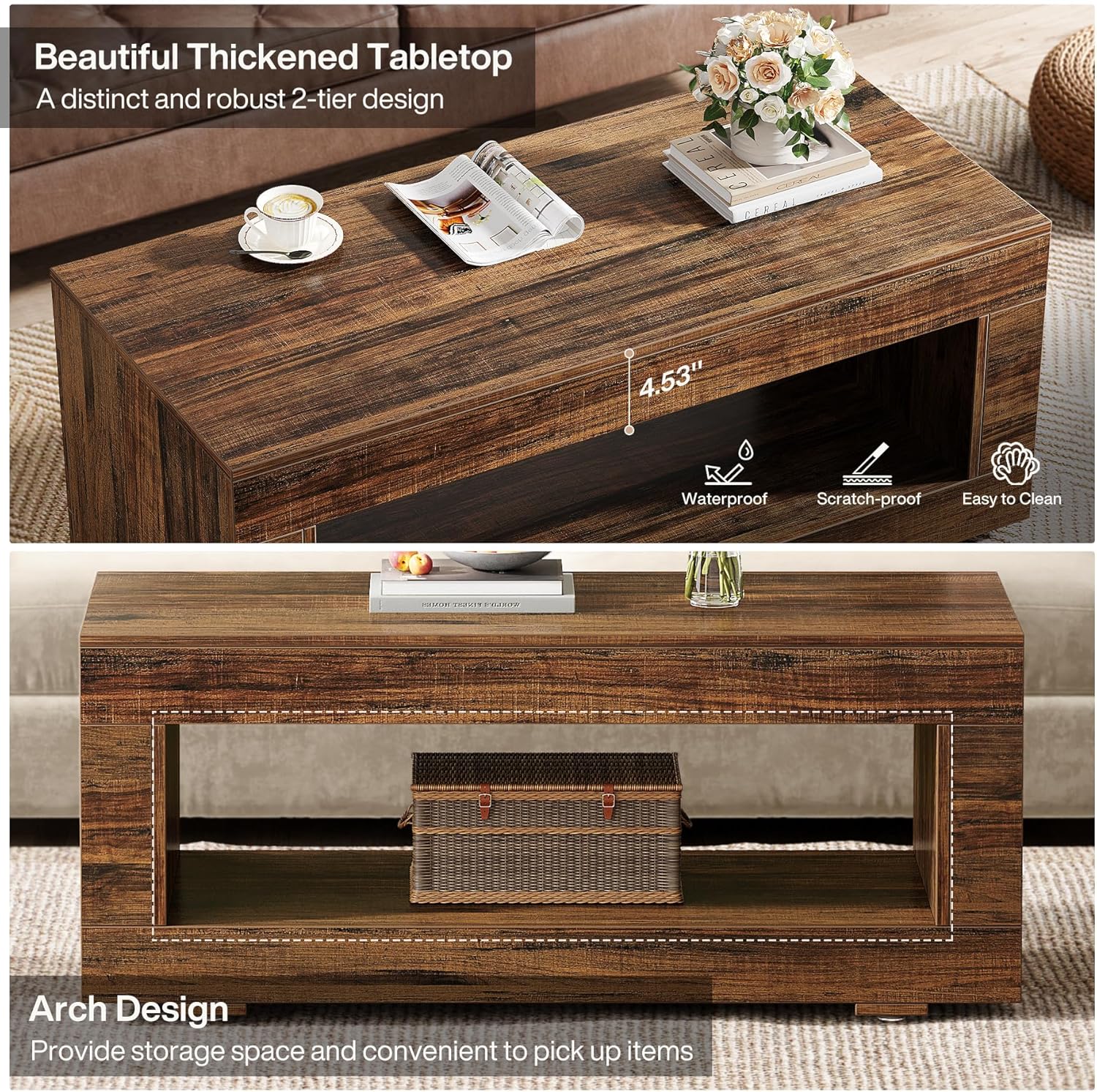 43" Coffee Table, Farmhouse Center Table With Storage Tribesigns