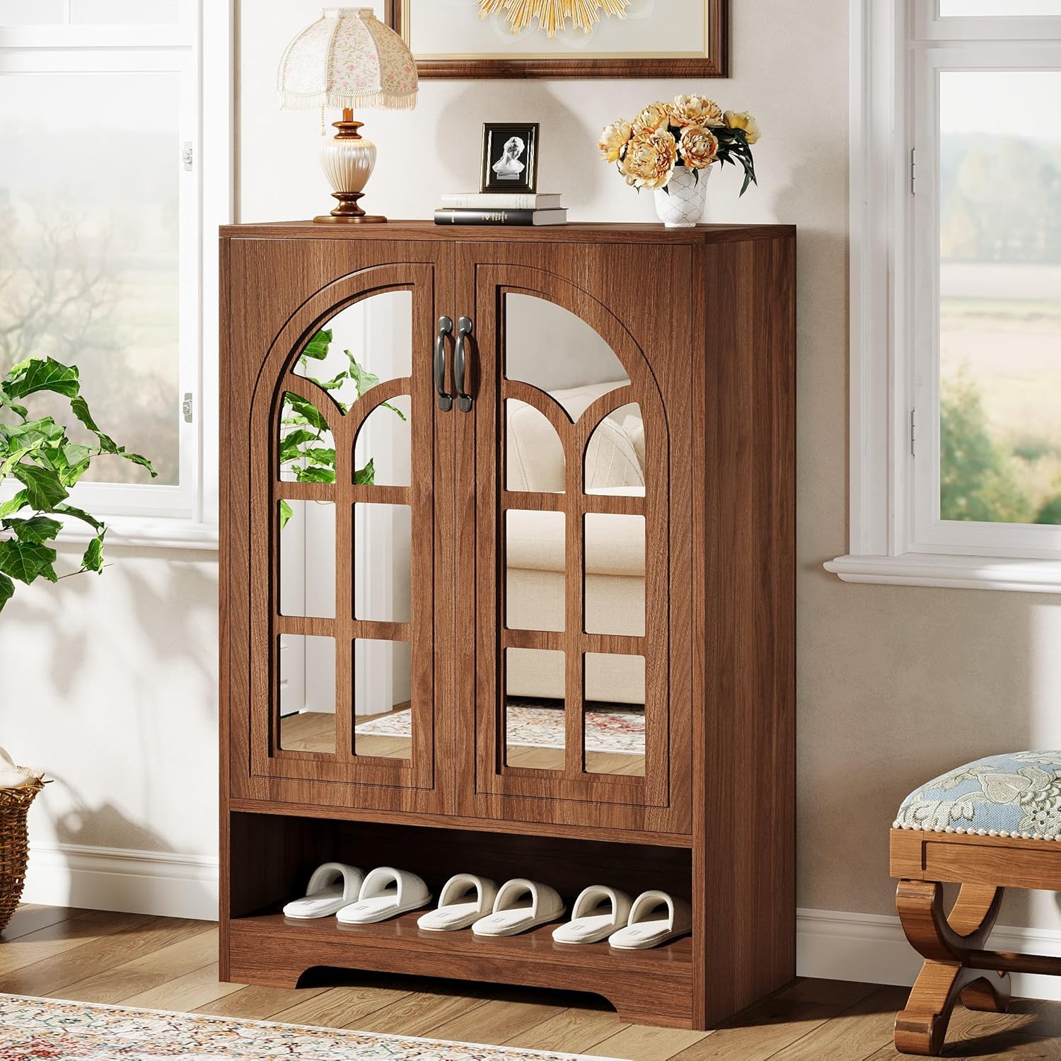 43.5" Tall Shoe Cabinet, 5-Tier Shoe Storage Organizer with Adjustable Shelves