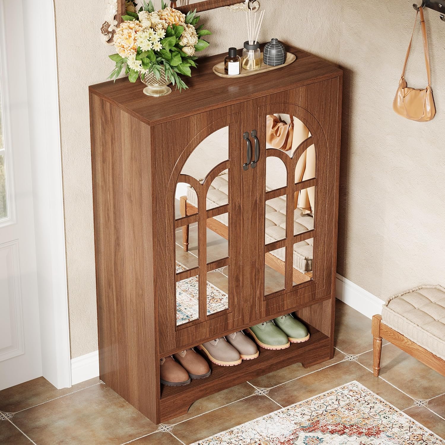 43.5" Tall Shoe Cabinet, 5-Tier Shoe Storage Organizer with Adjustable Shelves