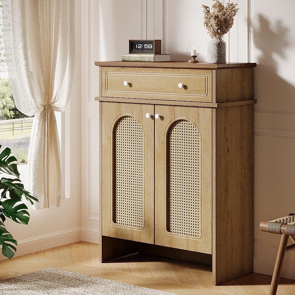 43" Shoe Cabinet with Doors, 6-Tier Shoe Rack Storage Cabinet with Drawer