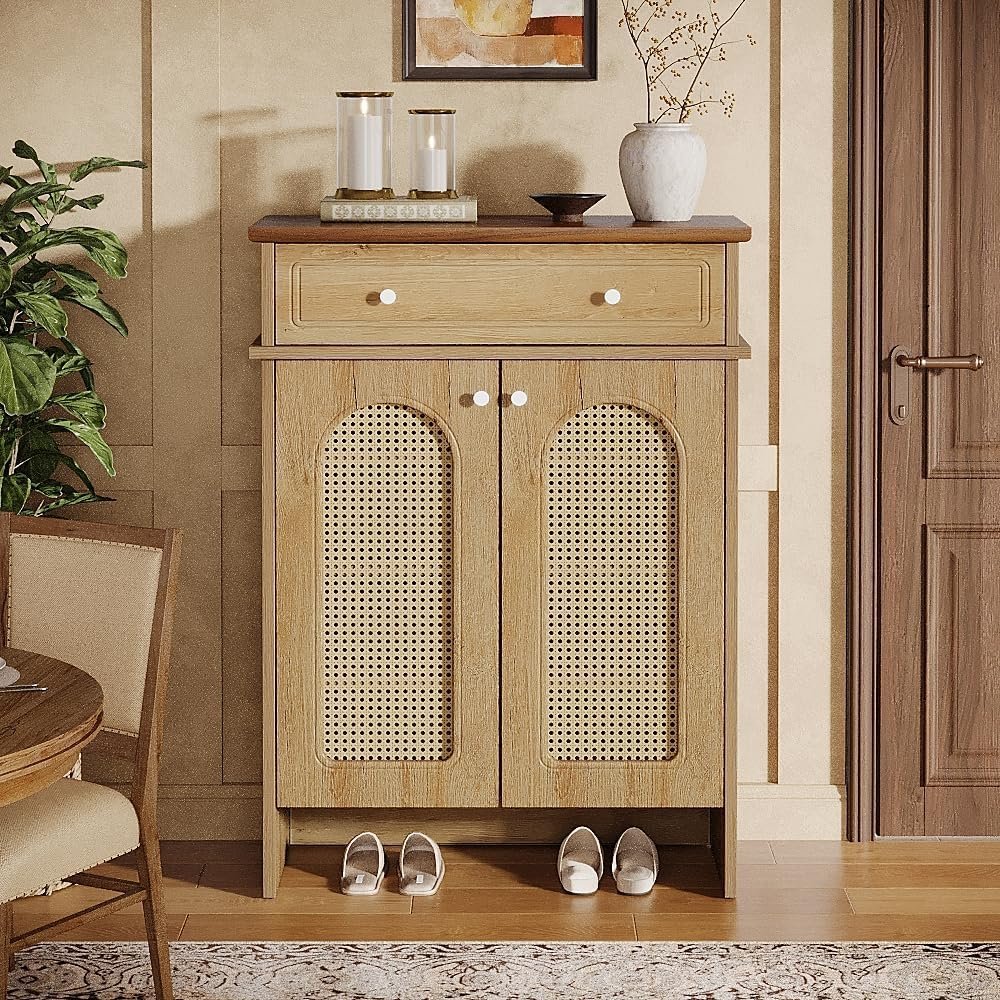 43" Shoe Cabinet with Doors, 6-Tier Shoe Rack Storage Cabinet with Drawer