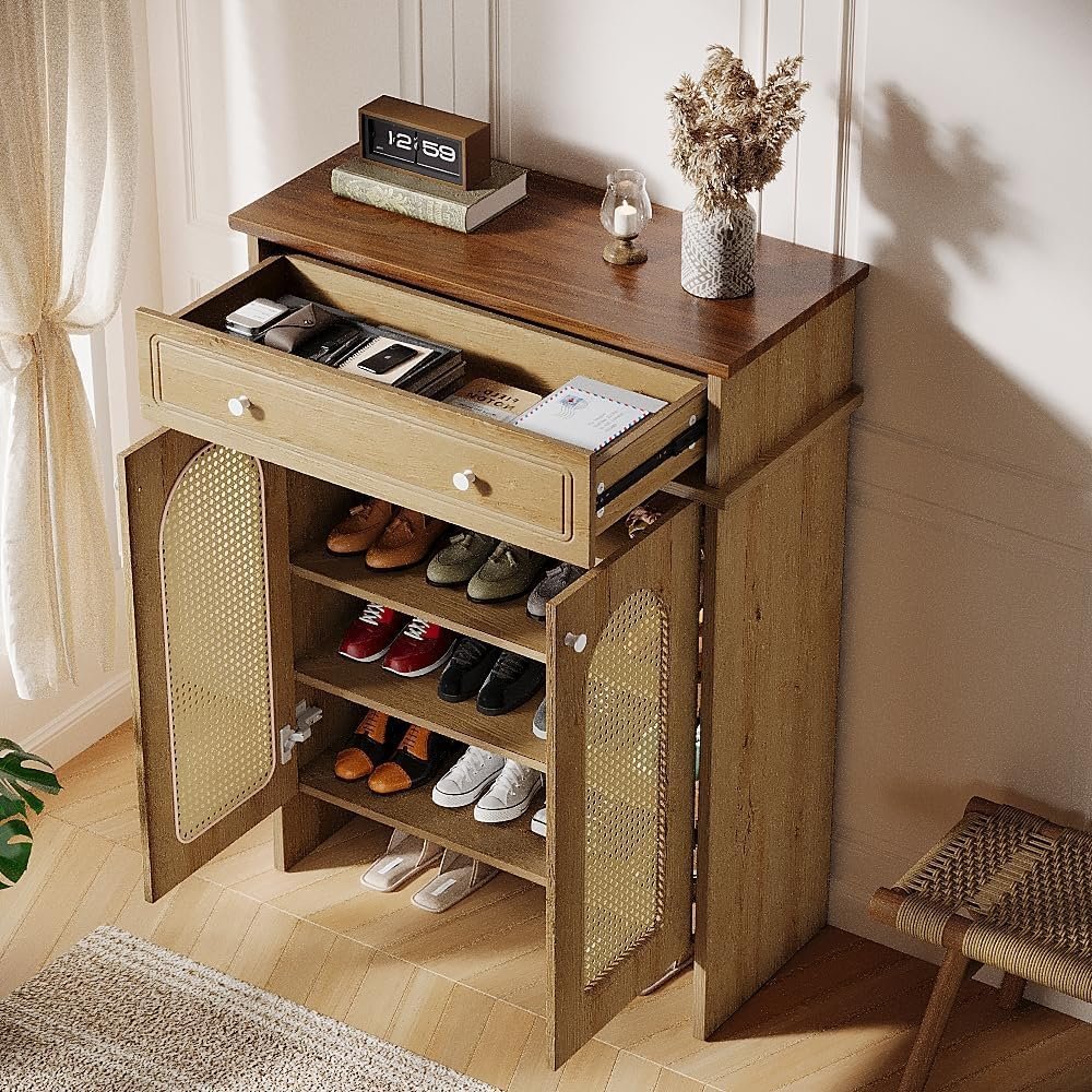 43" Shoe Cabinet with Doors, 6-Tier Shoe Rack Storage Cabinet with Drawer