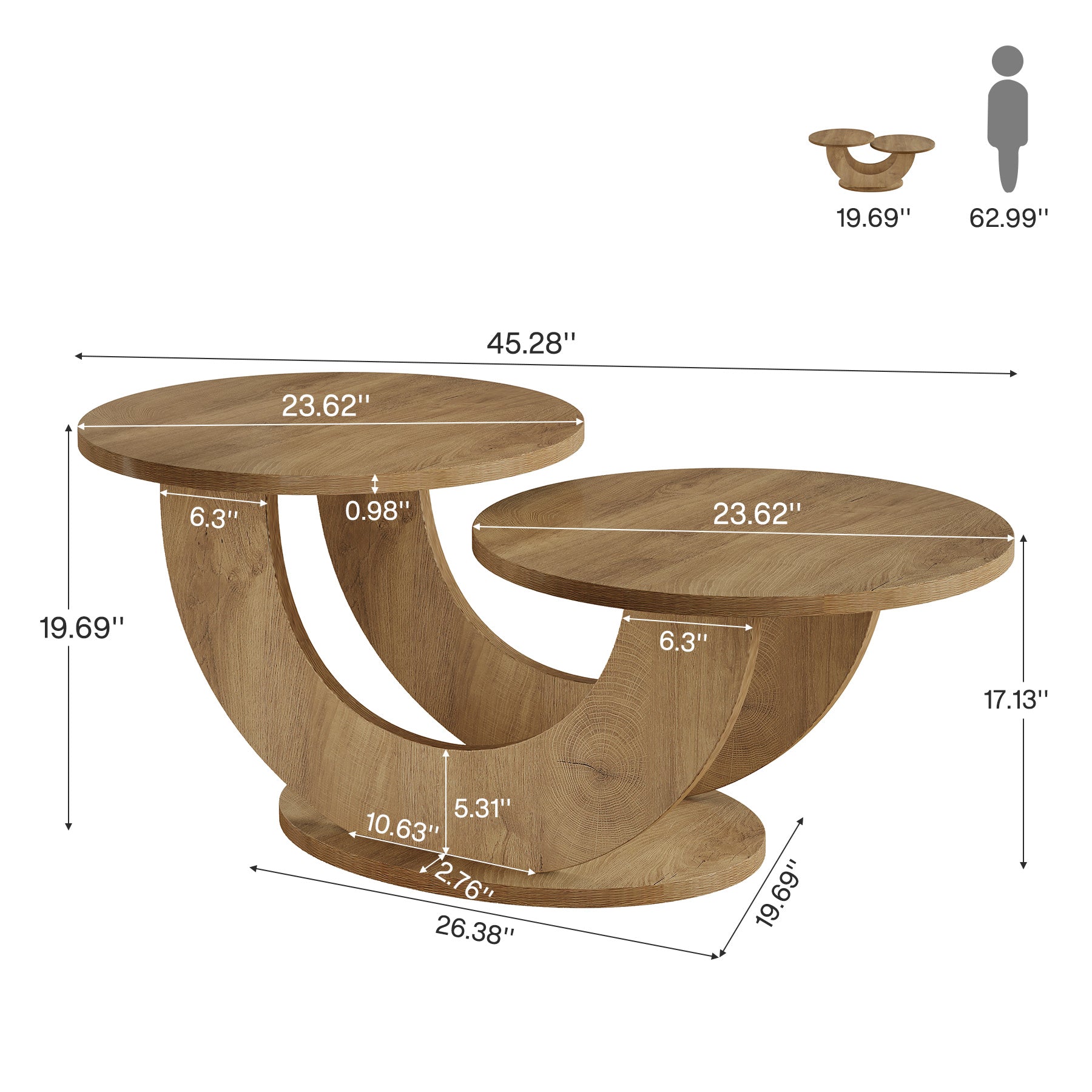 45" Coffee Table, 2 - Tier Accent Center Cocktail Table with U - Shaped Frame Tribesigns