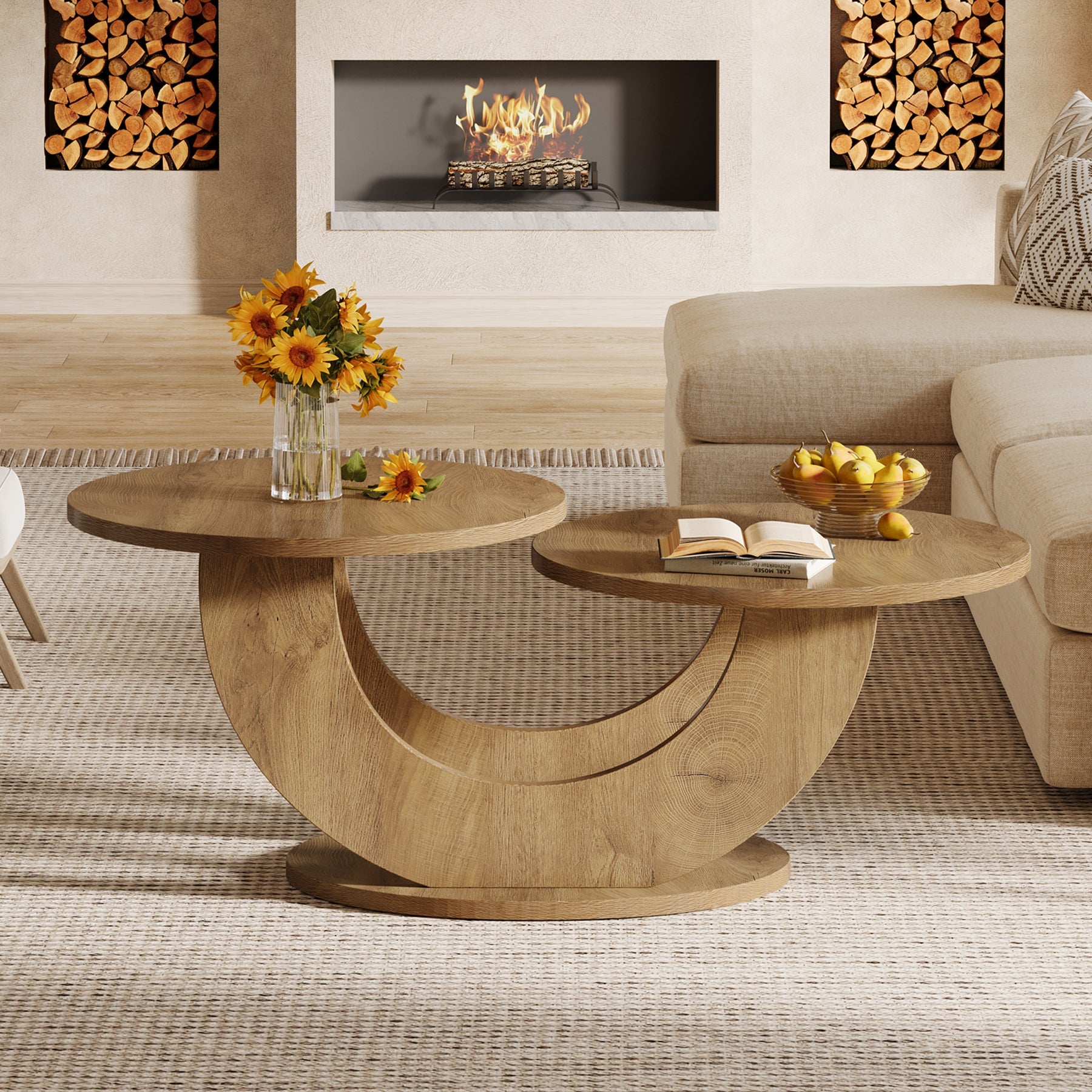 45" Coffee Table, 2 - Tier Accent Center Cocktail Table with U - Shaped Frame Tribesigns