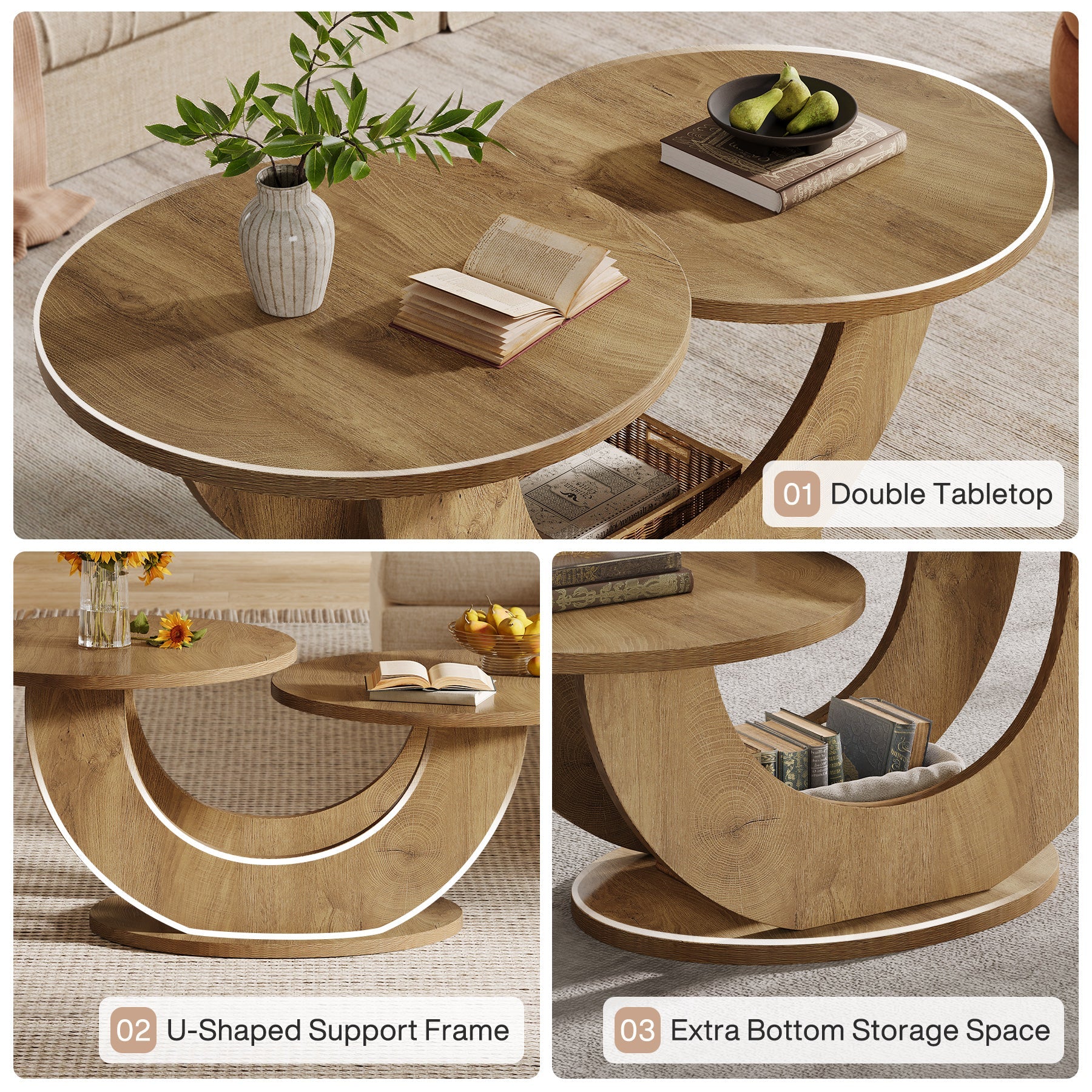 45" Coffee Table, 2 - Tier Accent Center Cocktail Table with U - Shaped Frame Tribesigns