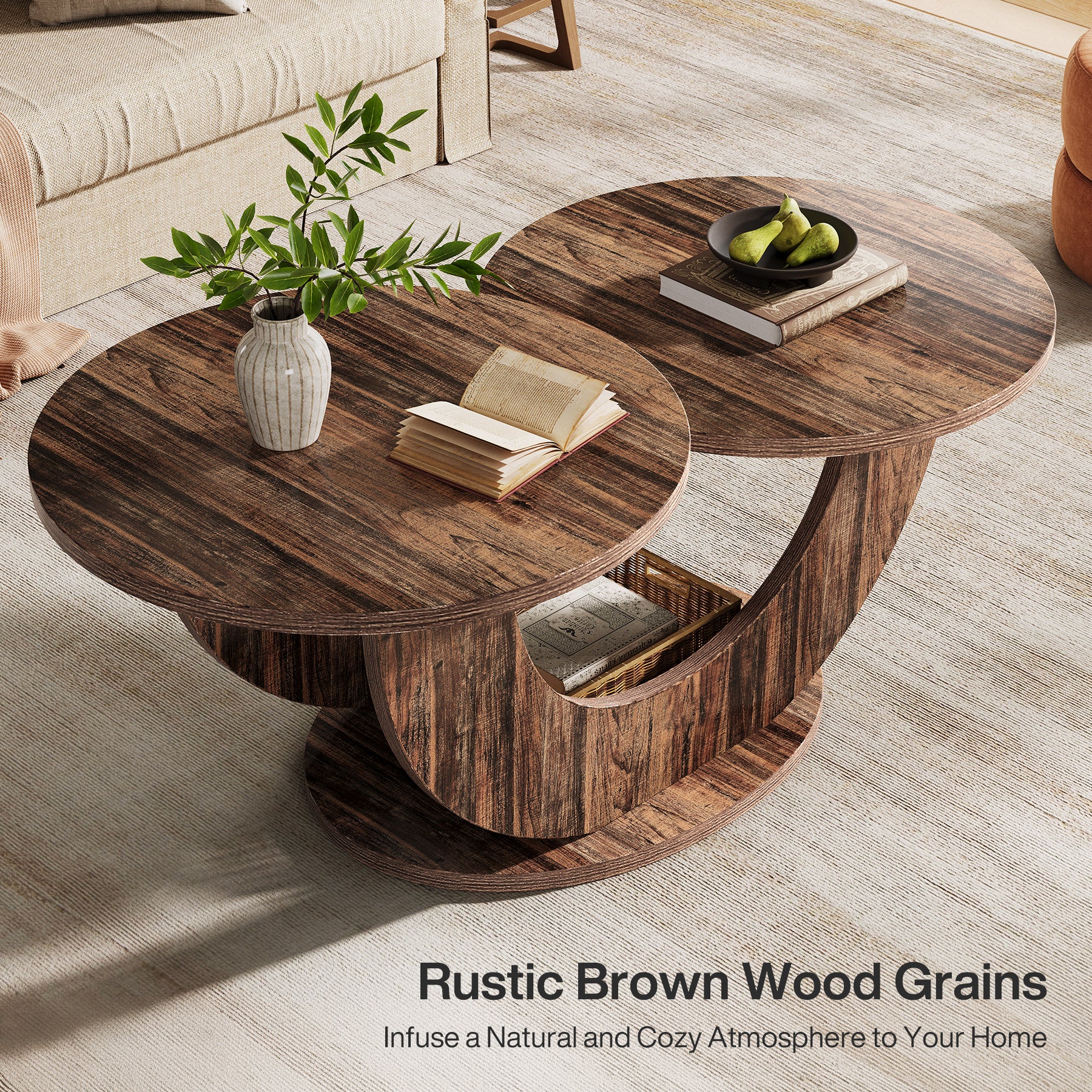 45" Coffee Table, 2-Tier Accent Center Cocktail Table with U-Shaped Frame