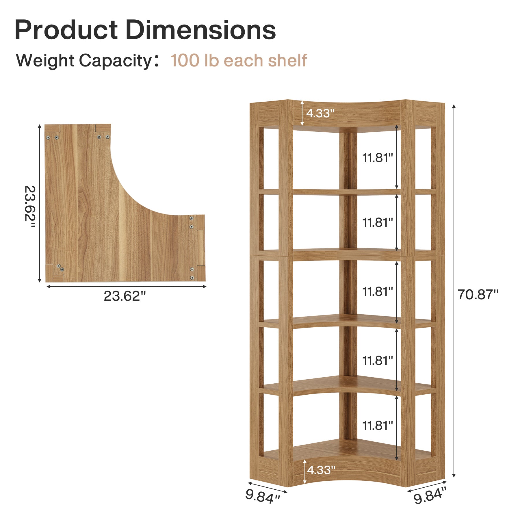 71" Corner Shelf, L-Shaped Bookcase 6-Tier Bookshelf for Home Office