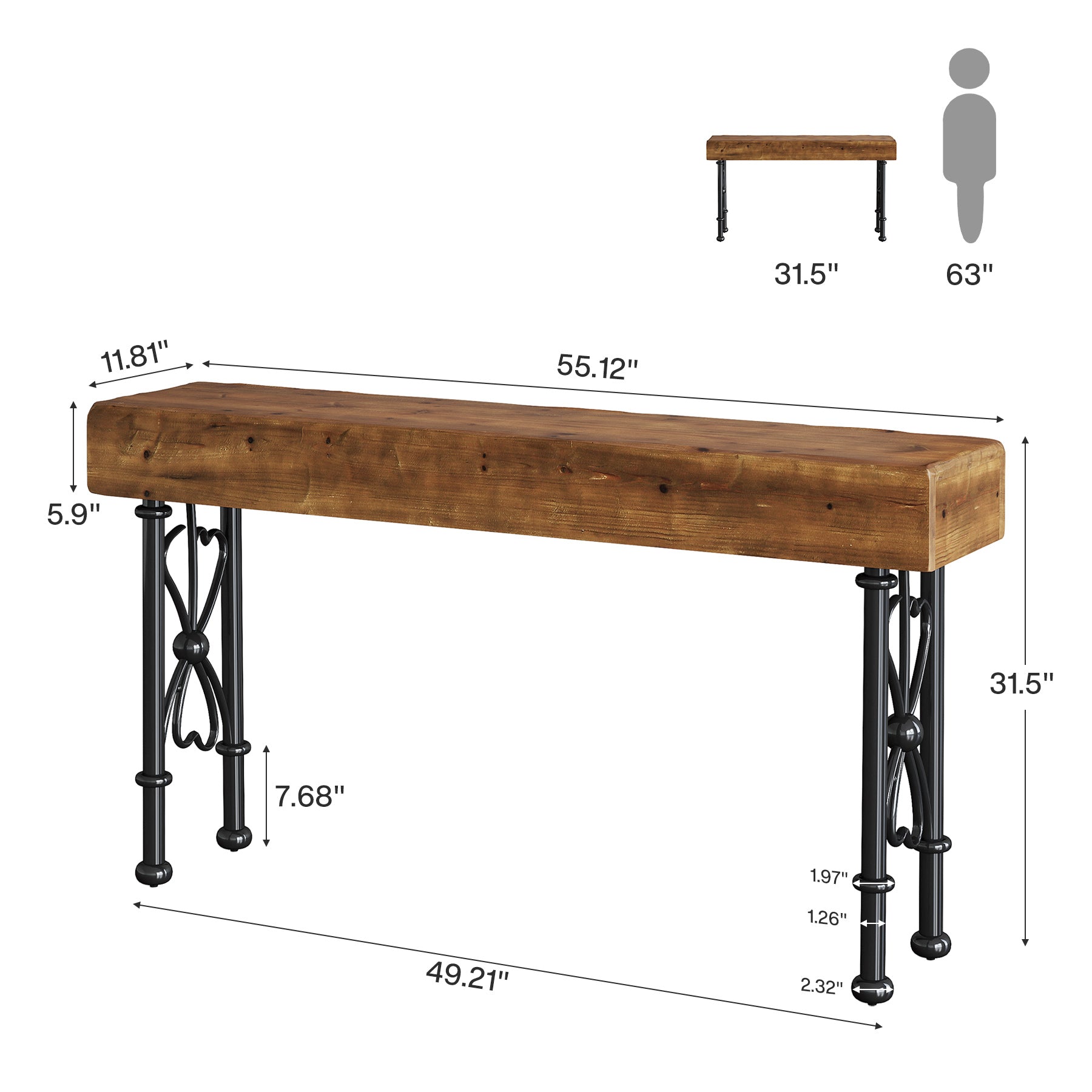 55" Console Table, Farmhouse Entryway Sofa Table for Hallway