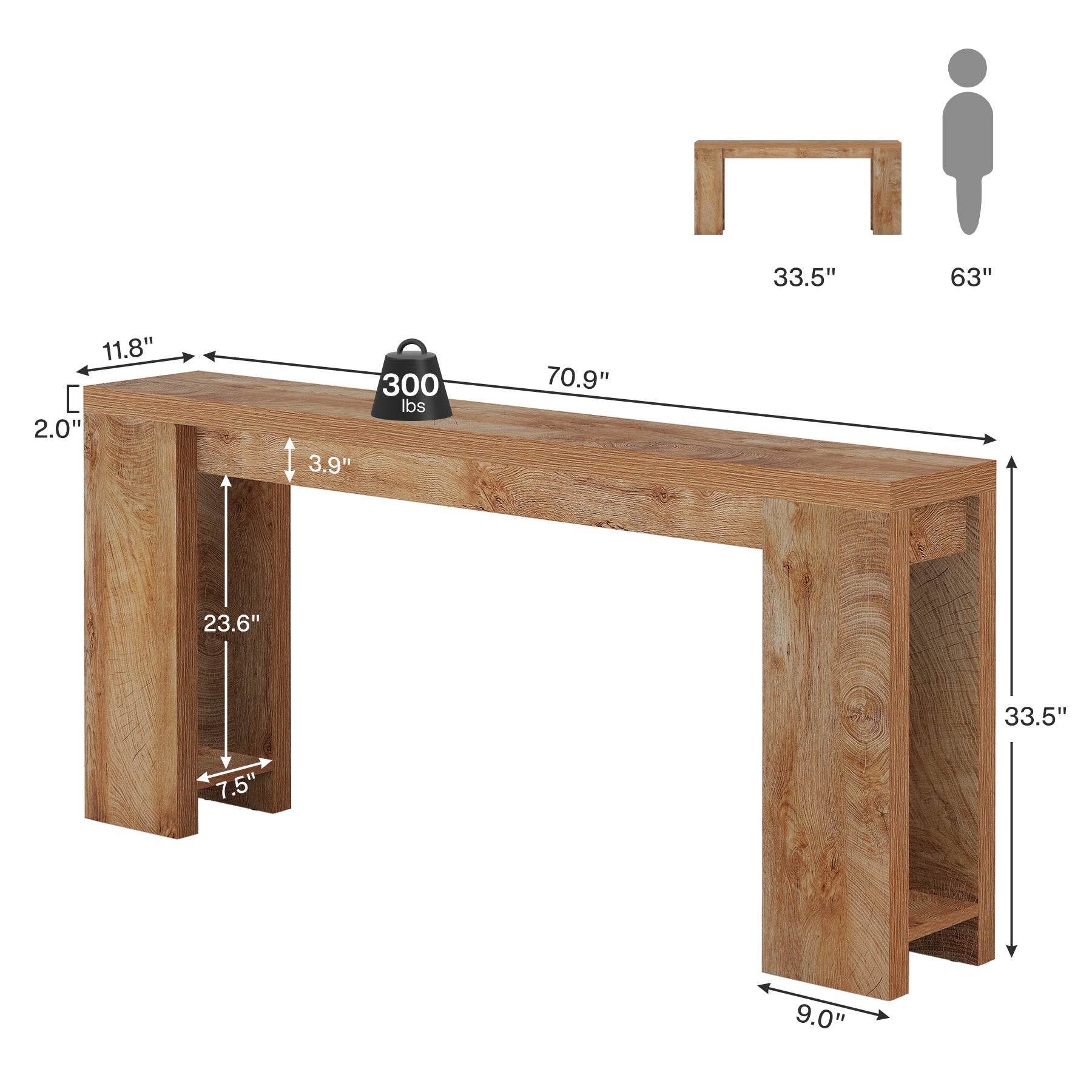 70.9" Console Table, Narrow Entryway Sofa Table Behind Couch