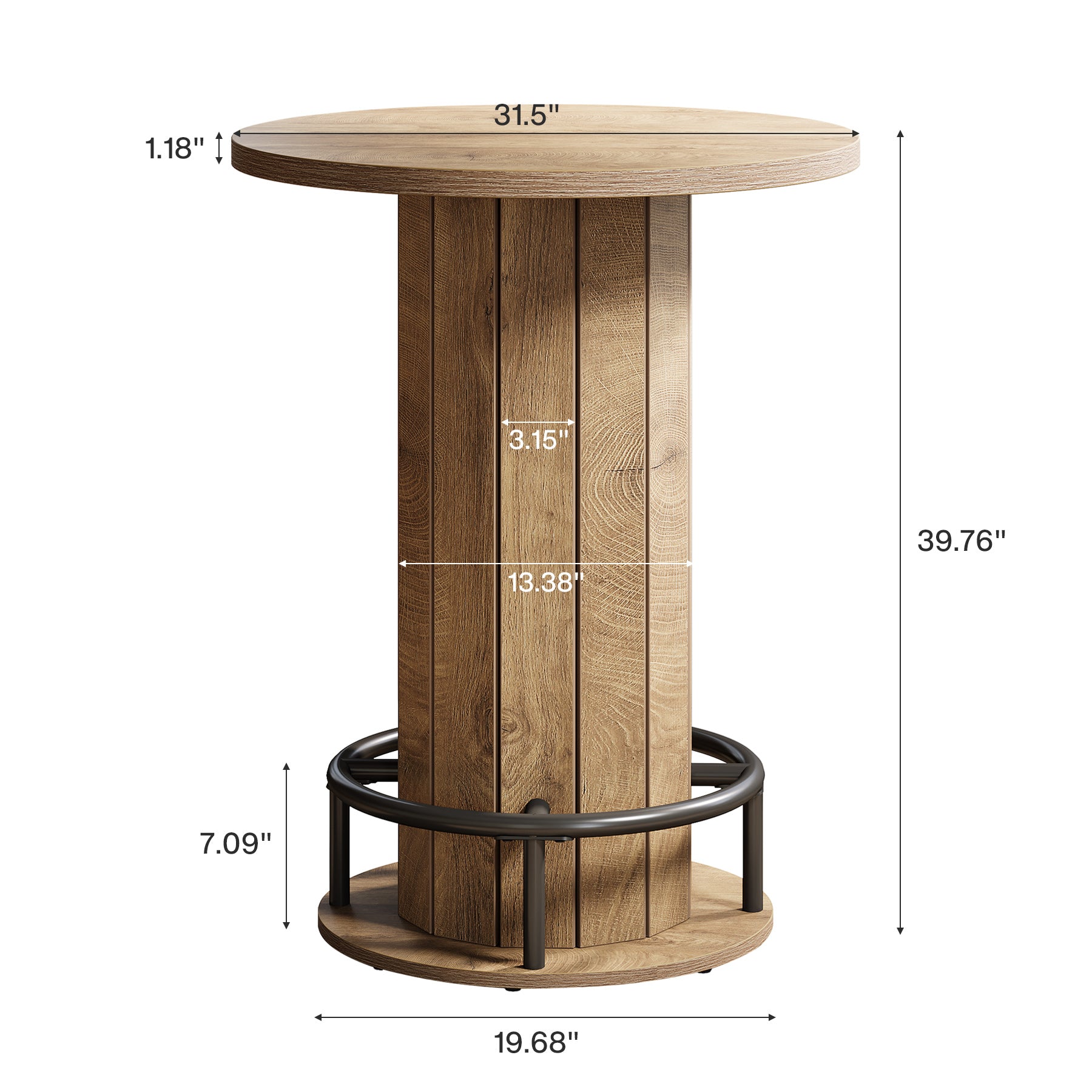31" Bar Table, Round Bistro Pub Table with Footrest for Dining Coffee Cocktail(Only Table)