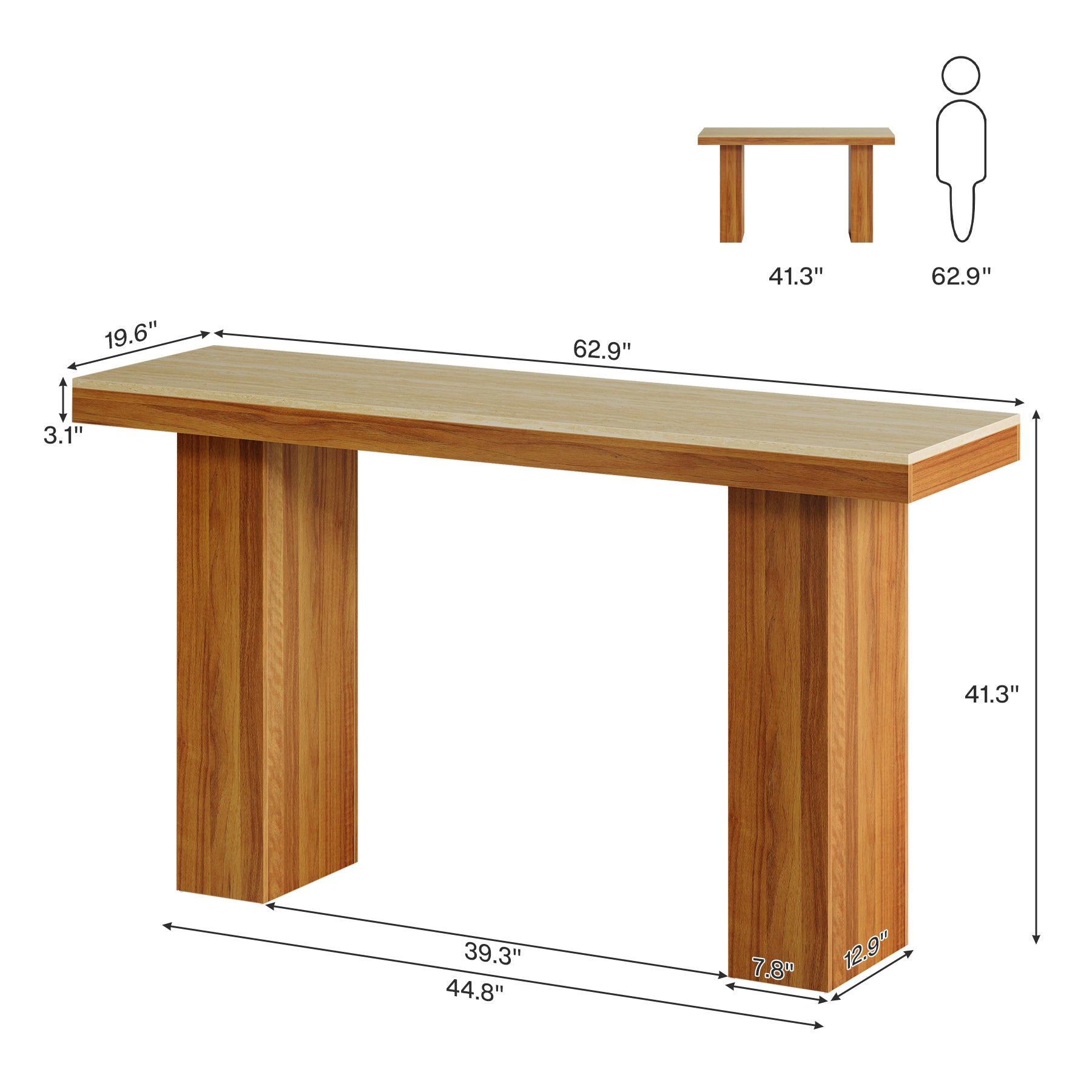 63" Bar Table, Long Rectangular Counter Height Pub Table