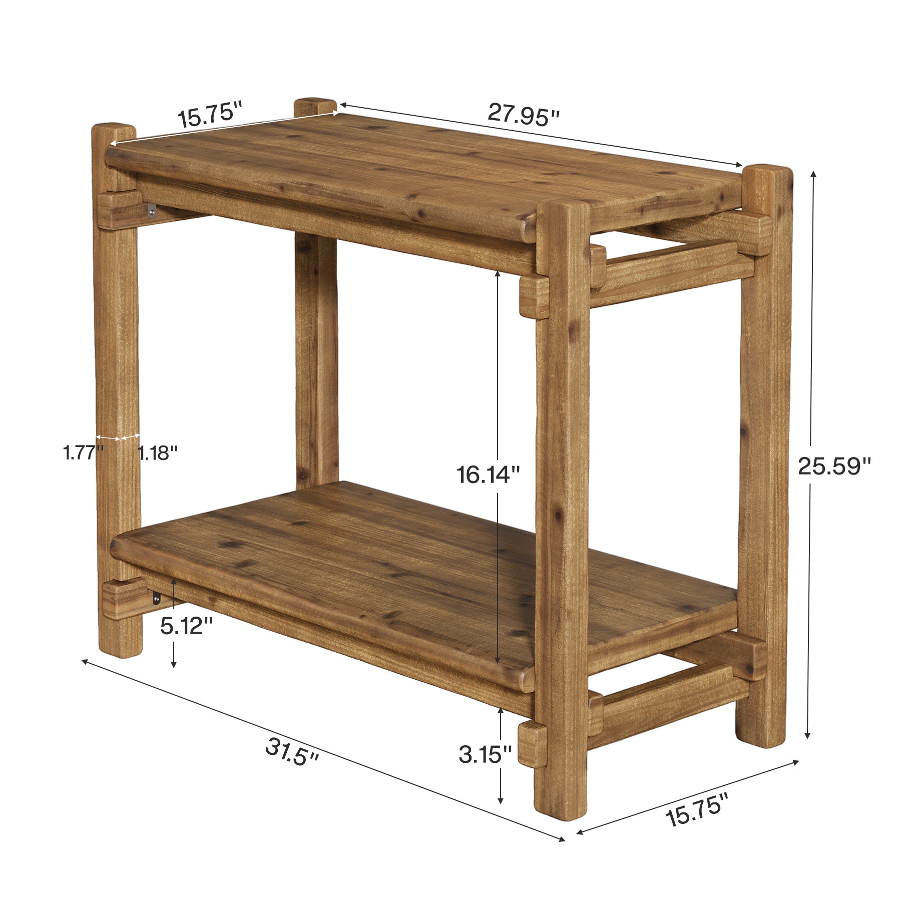 Solid Wood End Table, 2 - Tier Narrow Side Table with Storage Shelf Tribesigns