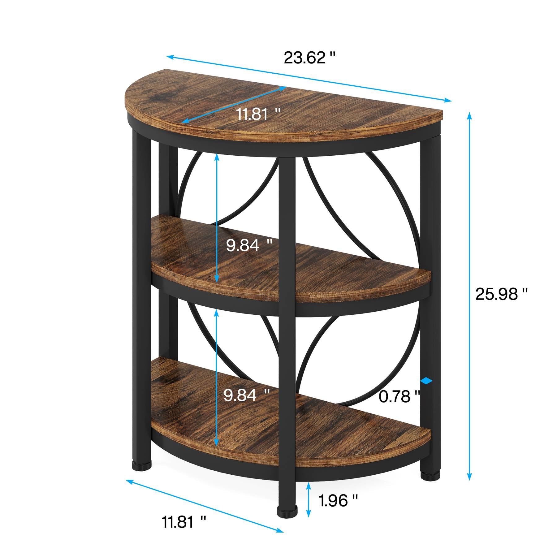 Half - Round End Table, 3 - Tier Narrow Side Table with Metal Frame Tribesigns